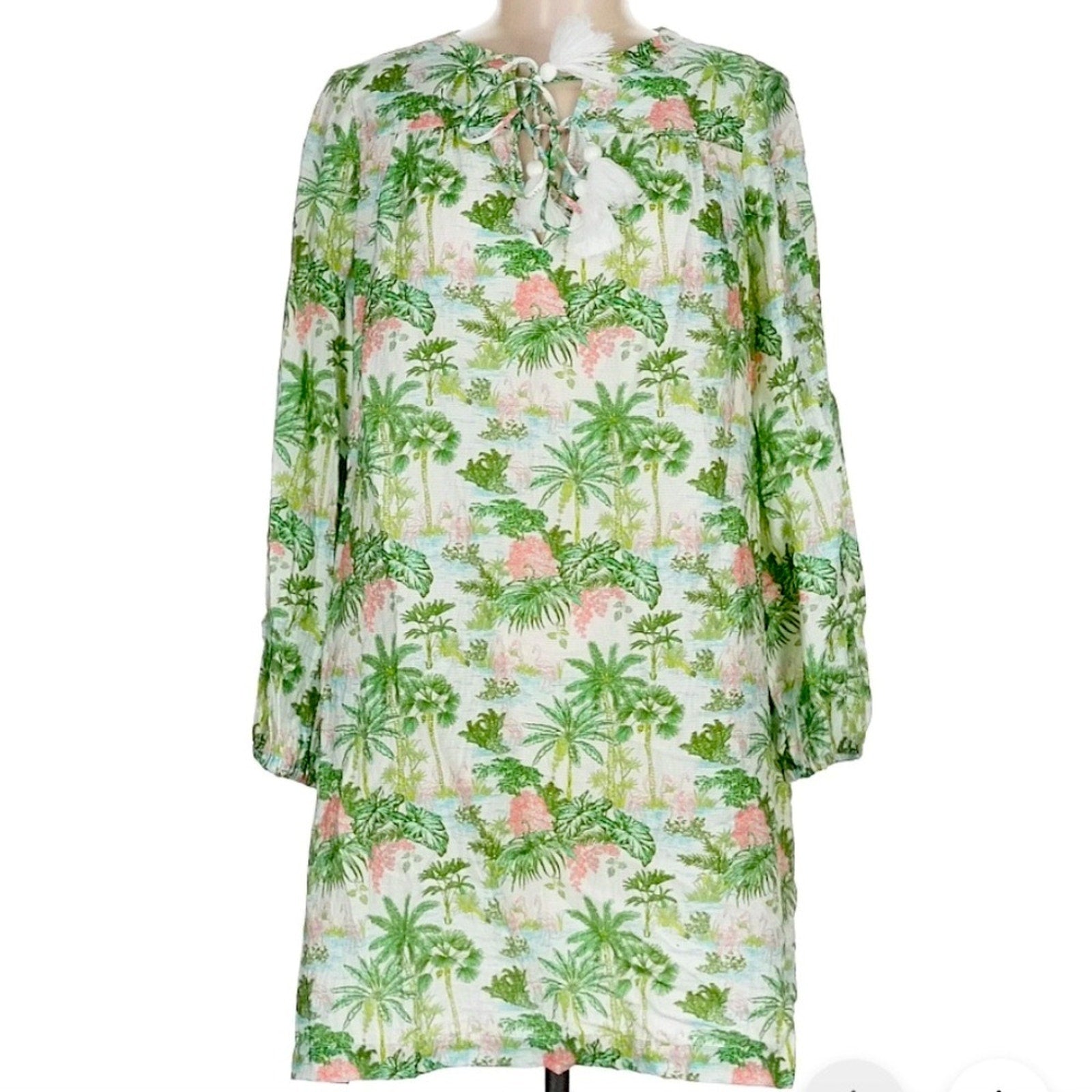 Vineyard Vines Tropical Flamingo Printed Mini Long Sleeve Dress - L