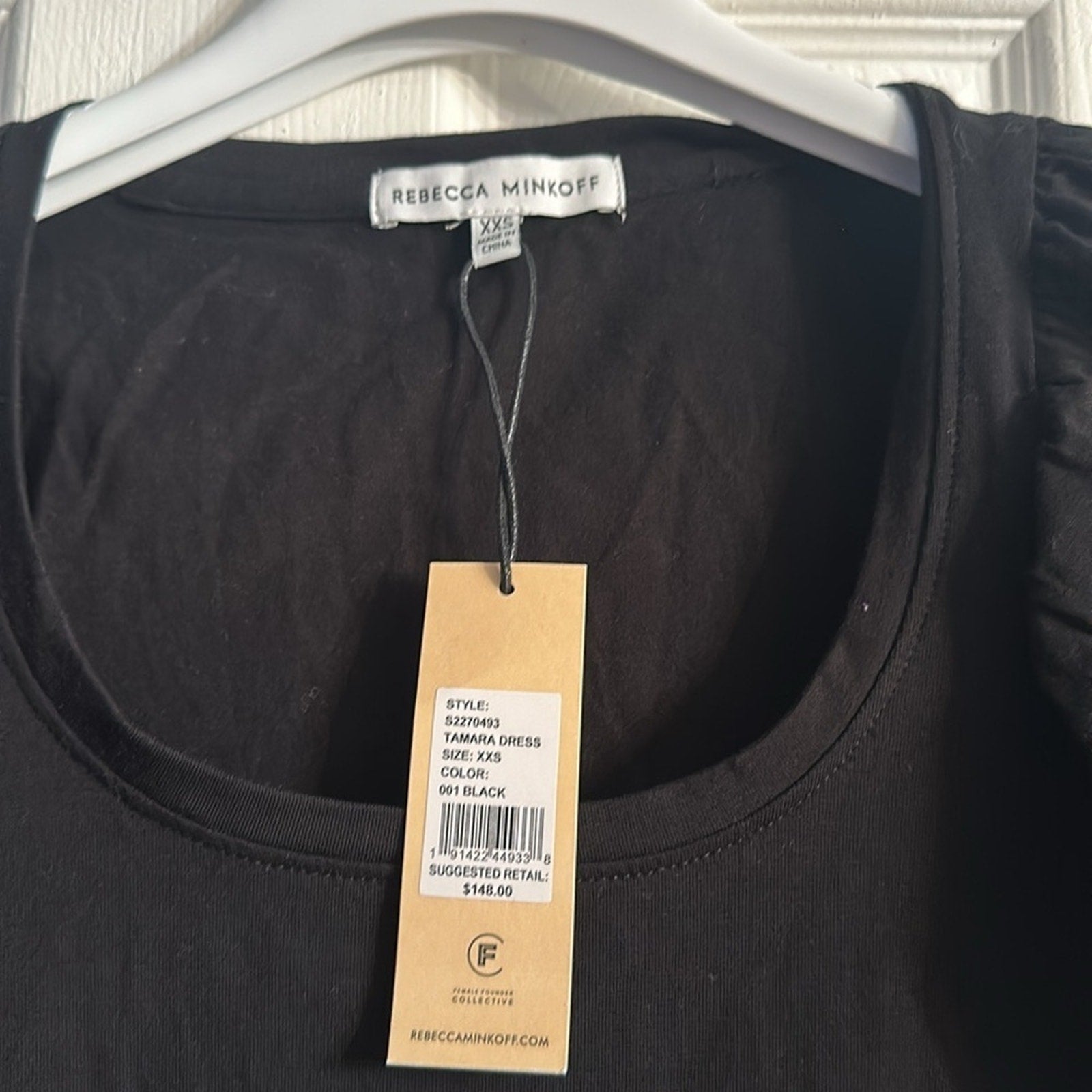 NWT Rebecca Minkoff Womens Tamara Dres XXS Black Knit Short Puff Sleeve Bodycon