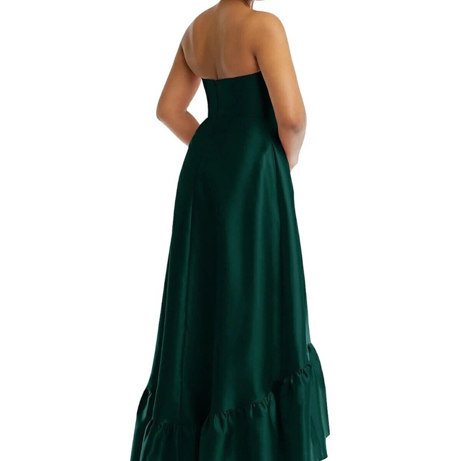 NWT Alfred Sung Evergreen Strapless Ruffle High-Low Satin Gown - size 2