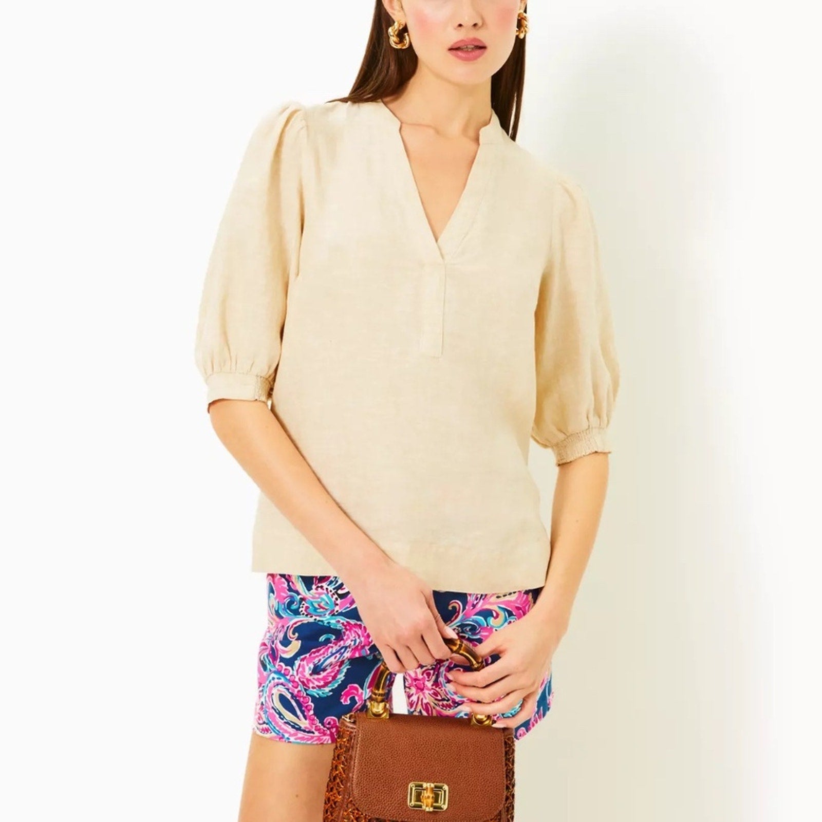 NEW Lilly Pulitzer Mialeigh Linen Top in sandbar - size 4