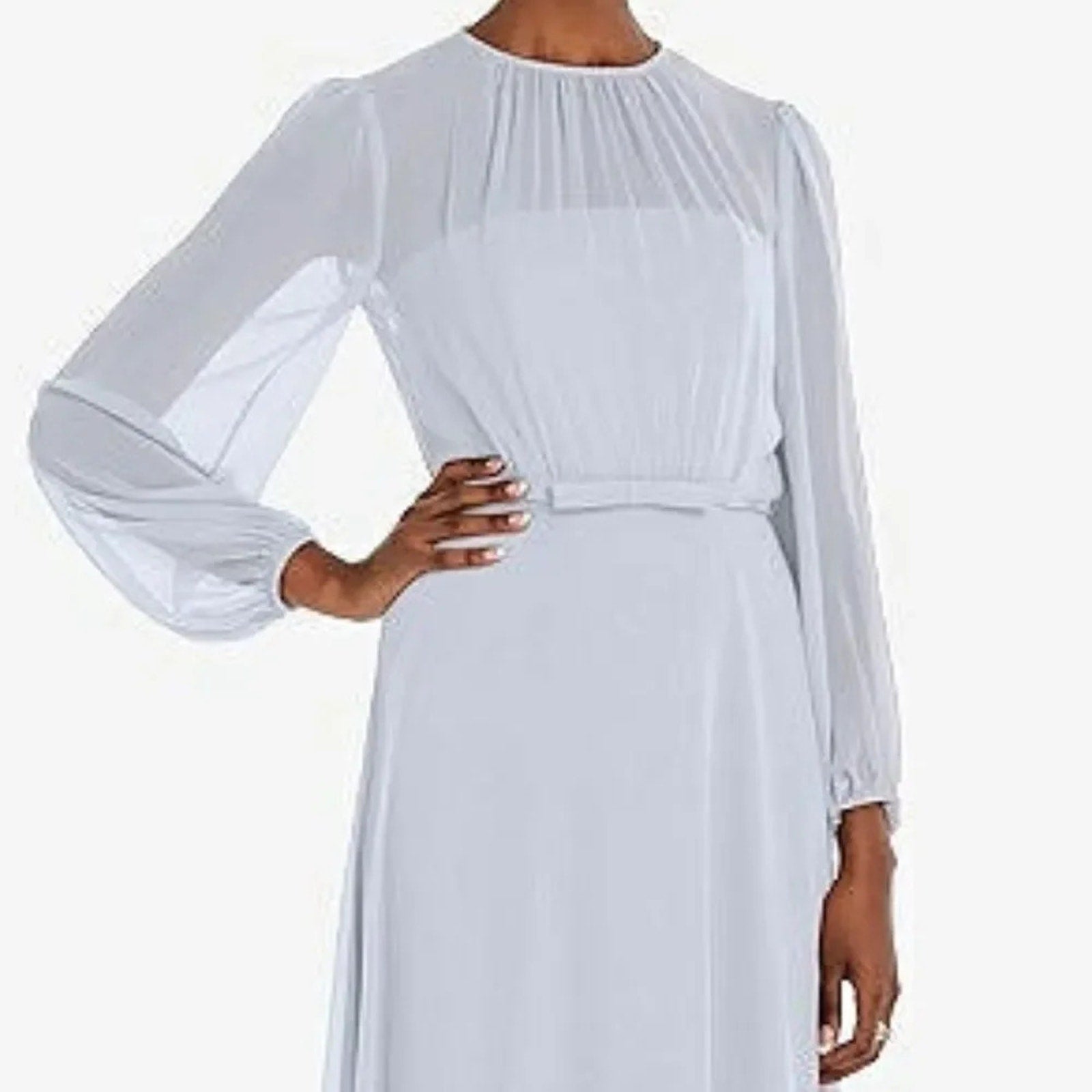 NWOT Dessy Colletion STRAPLESS CHIFFON MAXI DRESS WITH PUFF SLEEVE BLOUSON - 6
