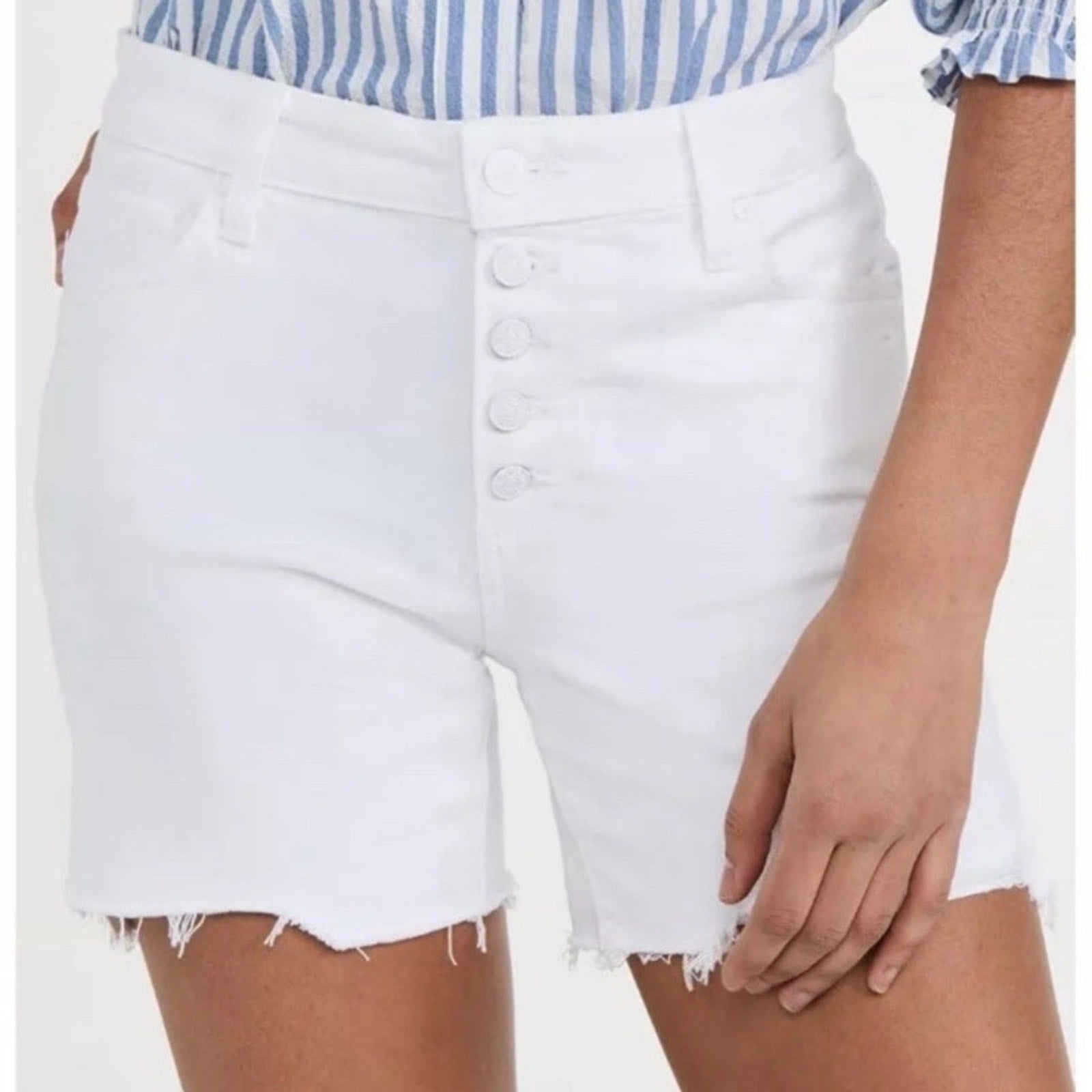 PAIGE Sarah Longline Shorts Raw Hem Destructed Distressed Wild White - size 29