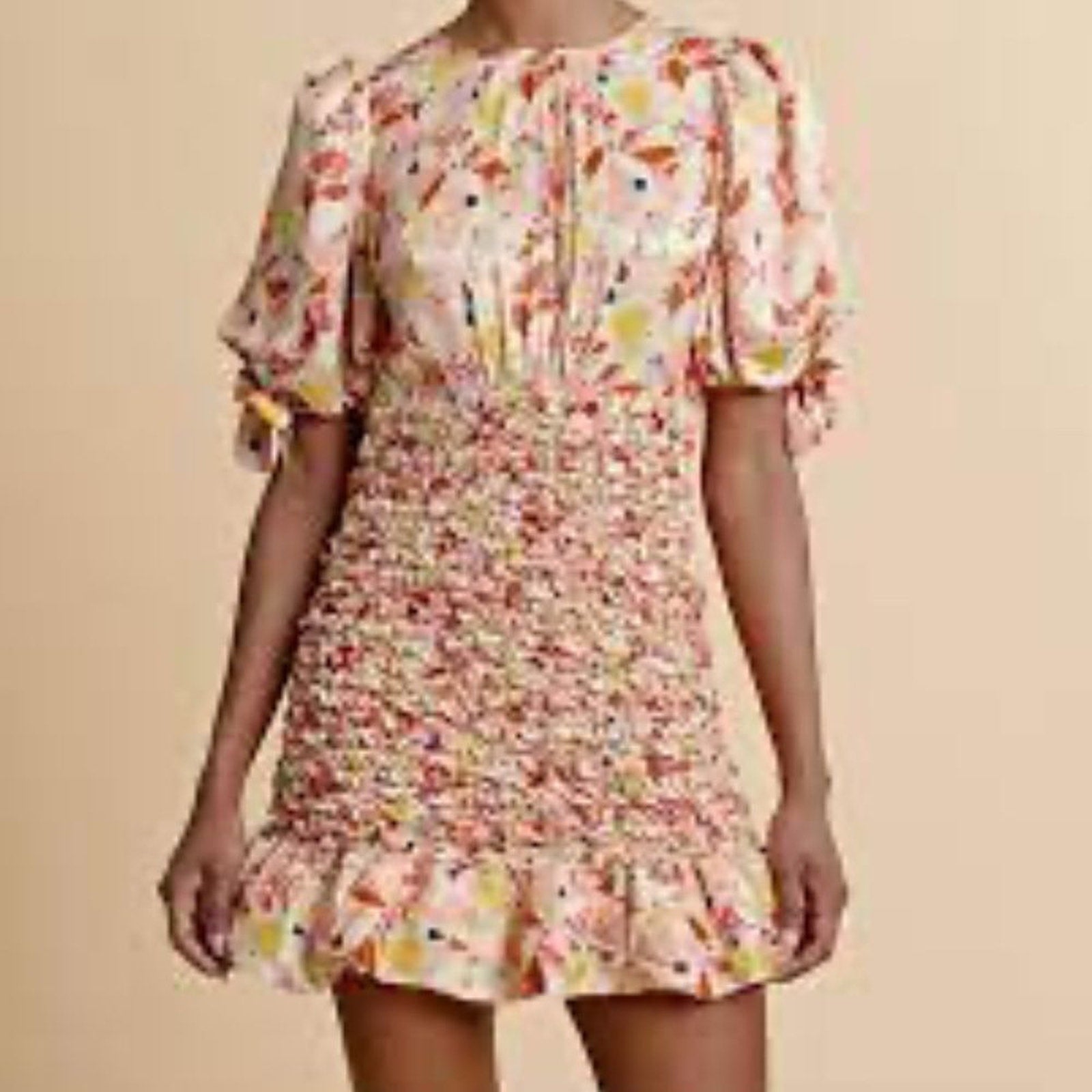 NEW BYTIMO Shirred floral-print satin-crepe mini dress - size XS