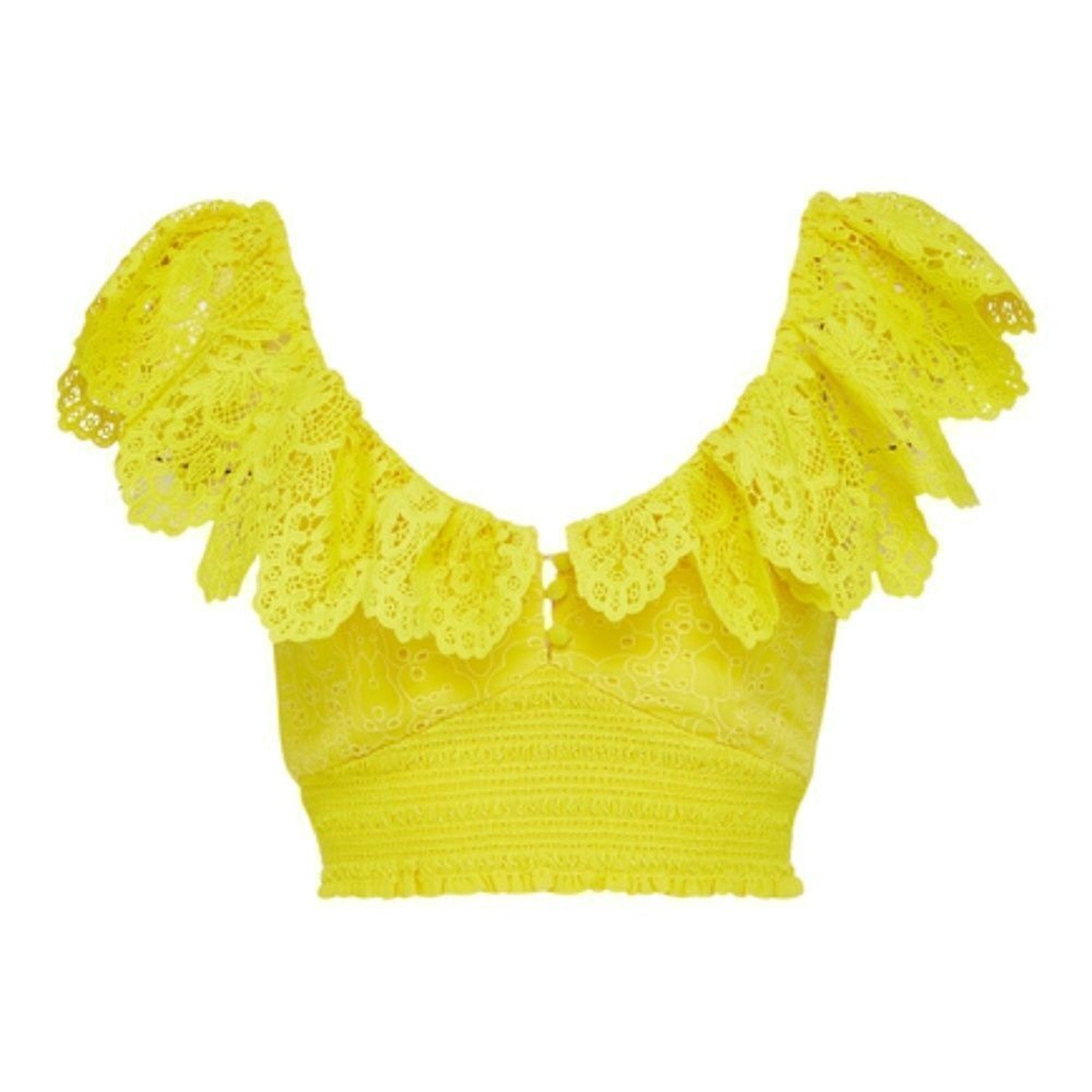 NEW Alice + Olivia Bleeker Ruffled Lace Crop Top - size Large