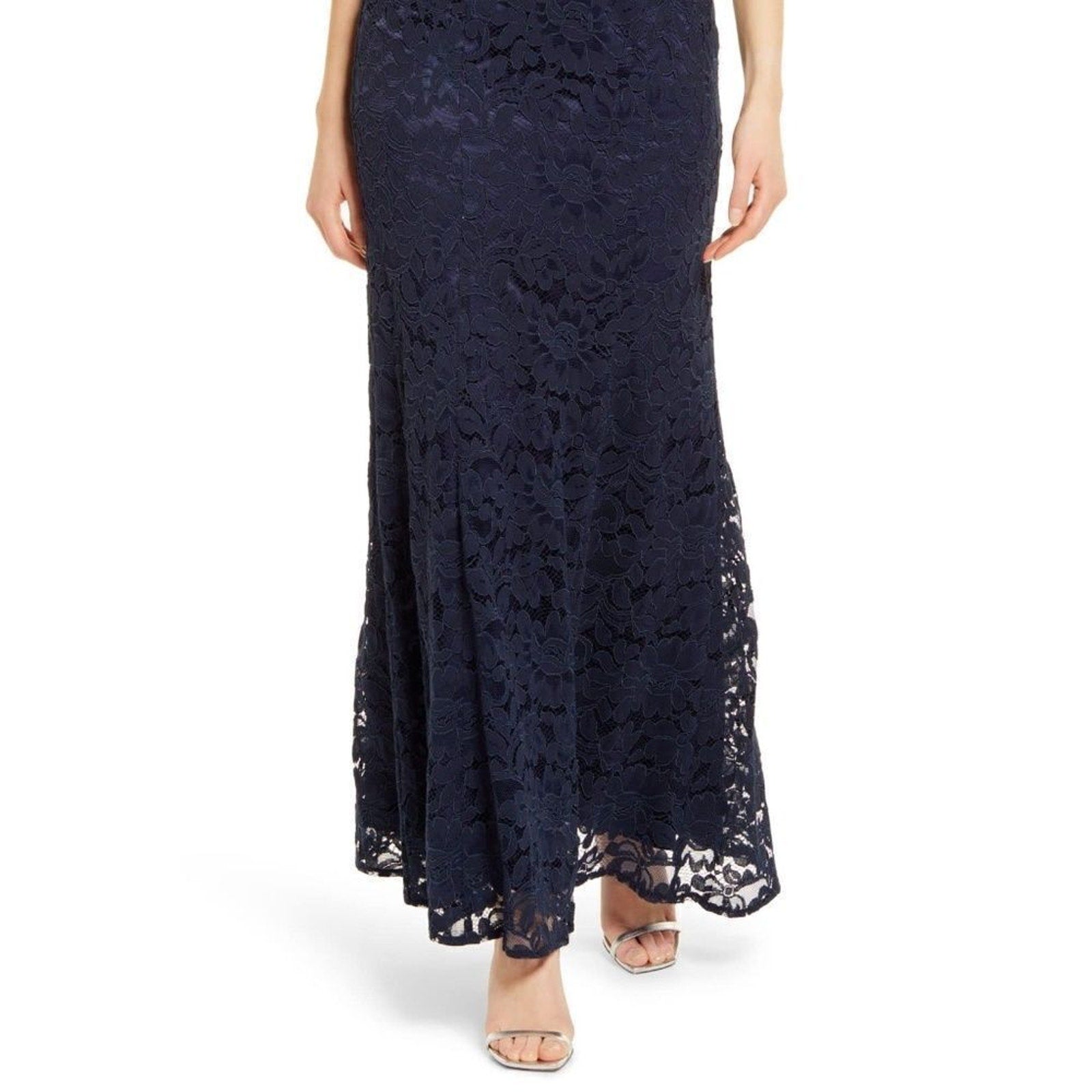NWOT ELIZA J One Shoulder Satin Band Lace Overlay Mermaid Gown - size 14