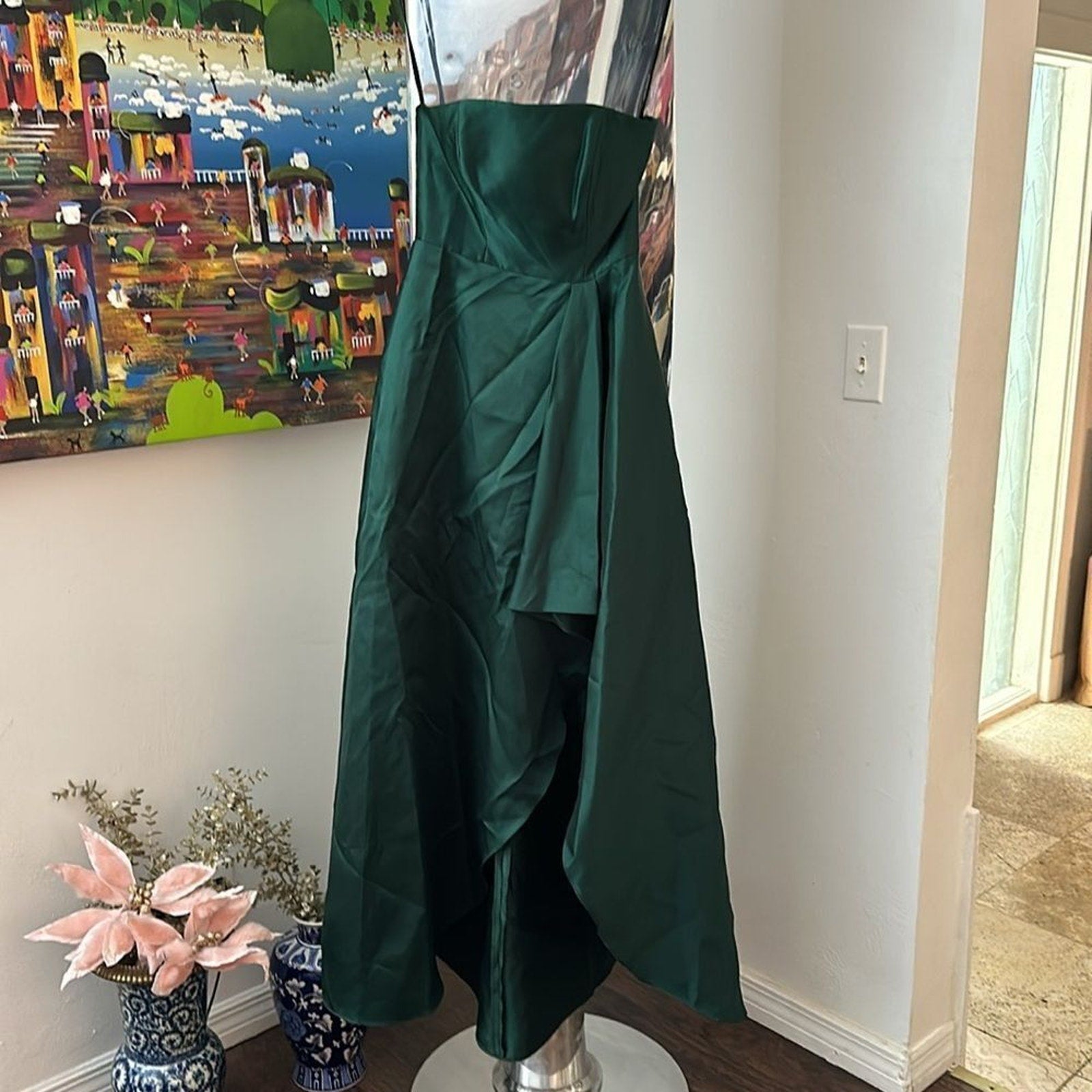 NEW Alfred Sung Hunter Green Strapless Satin Gown Size 2 $252 D832