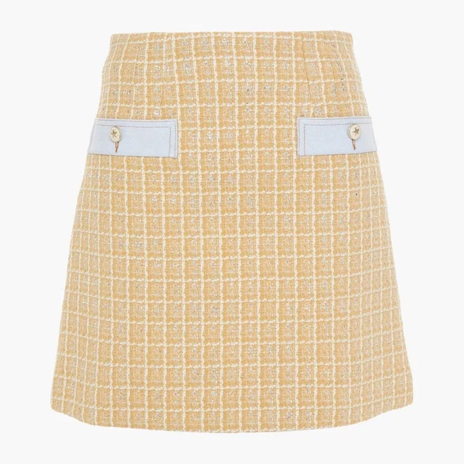 Sandro Women Beige Tweed High Waist Metallic A-Line Mini Short Skirt - size 0