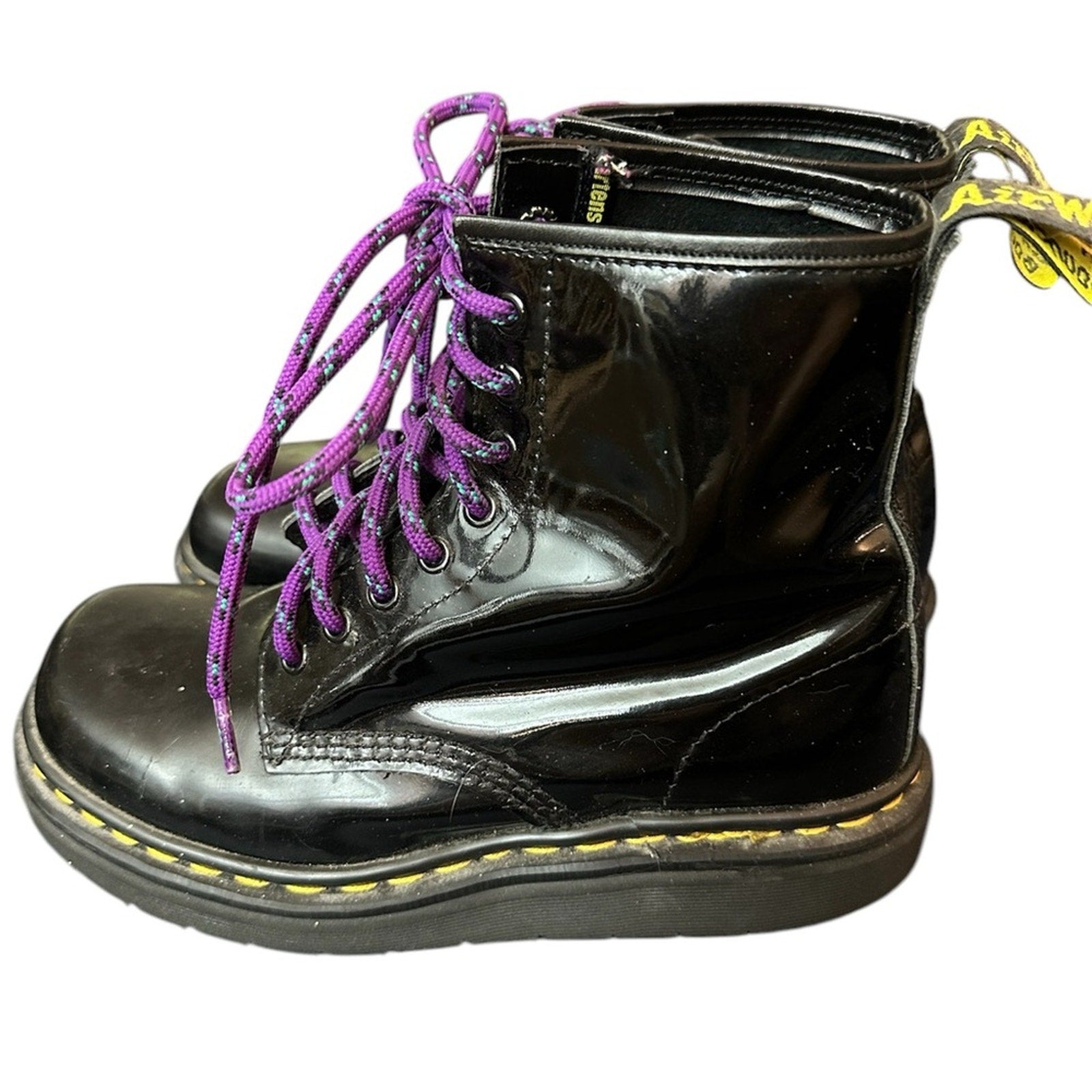 Doc Martens shiny black purple laces doc marten boots - 9 US