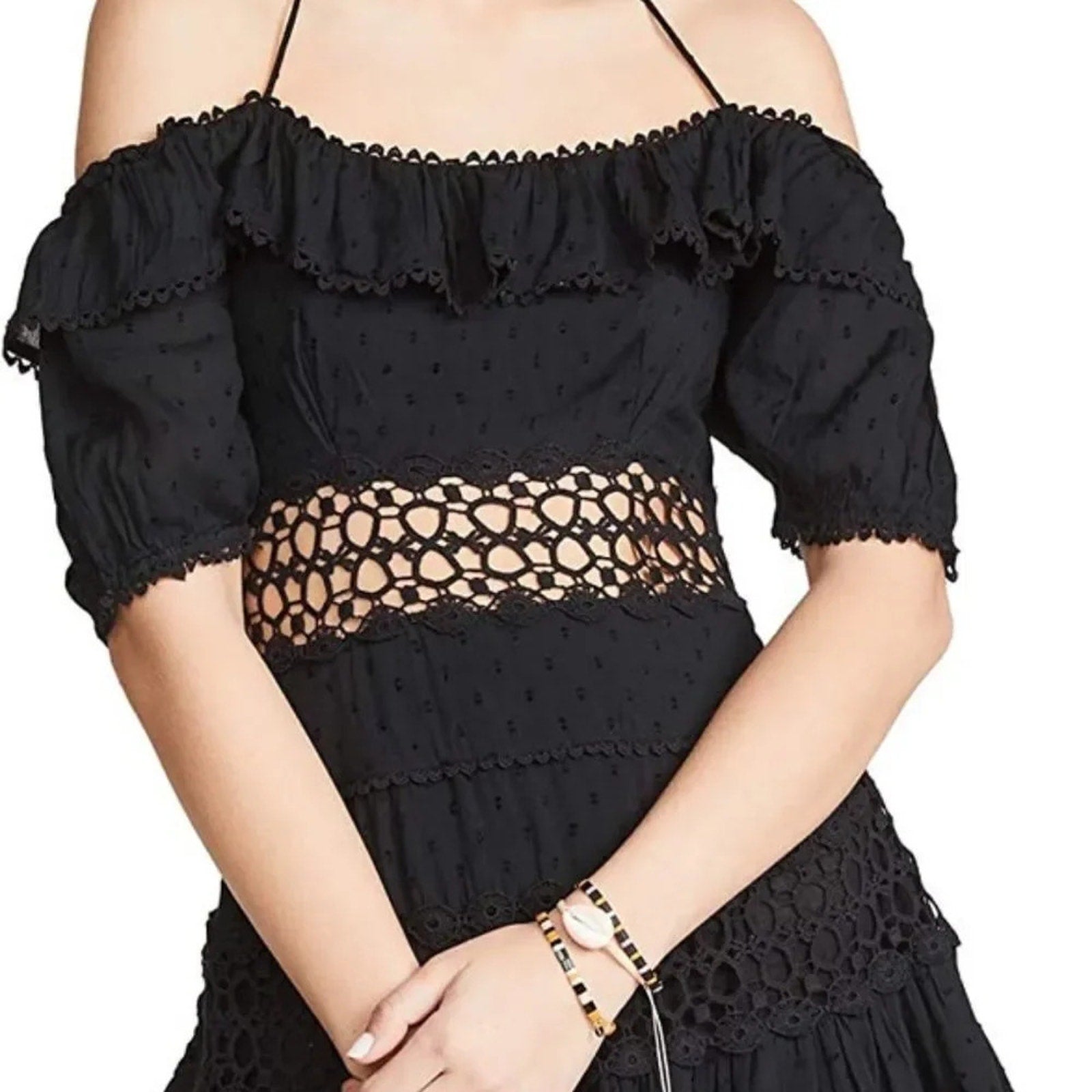 NEW Free People Womens Cruel Intentions Crochet-Lace Mini Dress, Black, Size 0