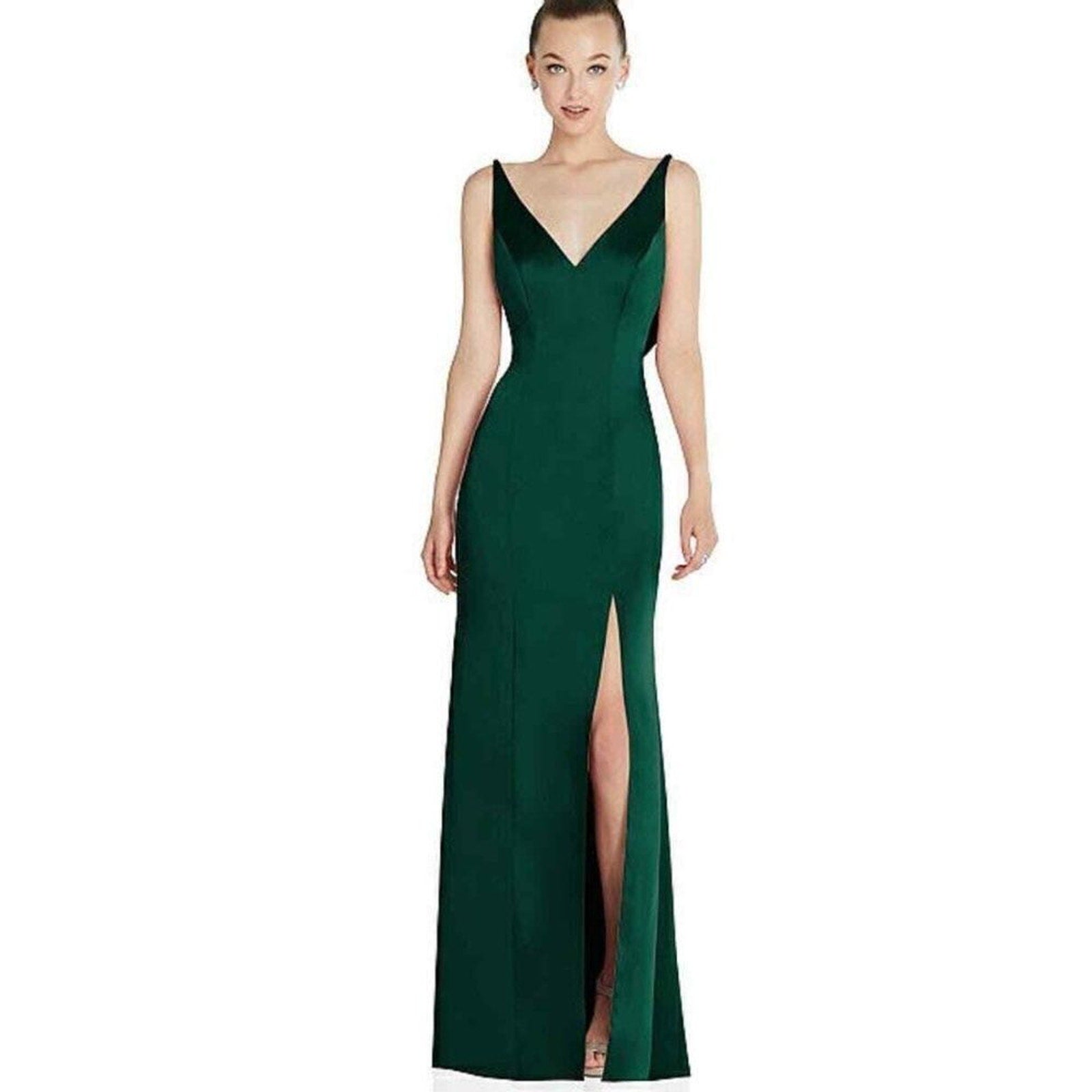 NEW After Six Draped Cowl-Back Princess Line Dress With Front Slit evergreen