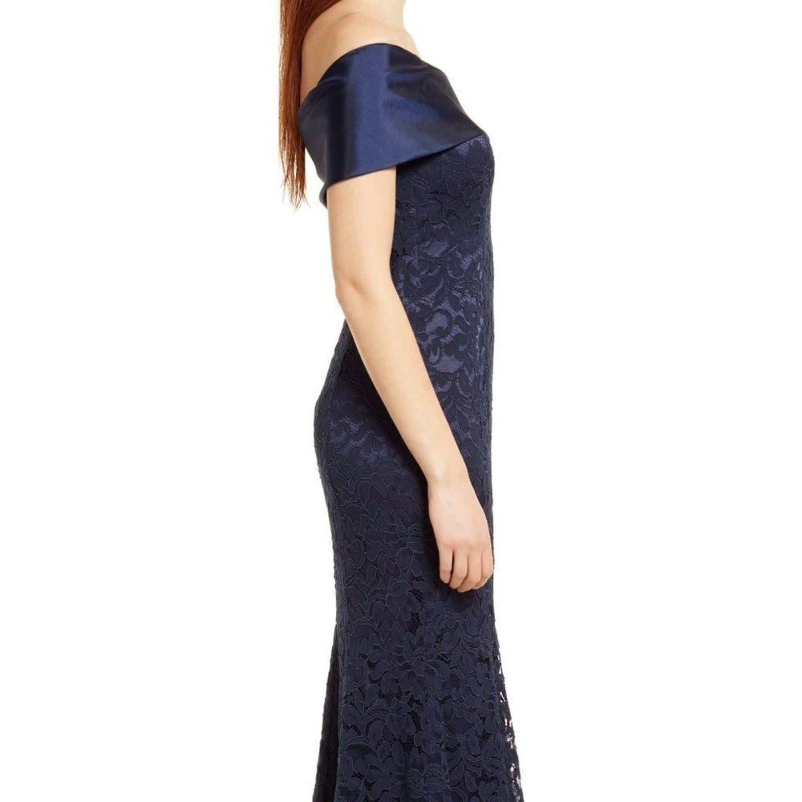 NWOT ELIZA J One Shoulder Satin Band Lace Overlay Mermaid Gown - size 14