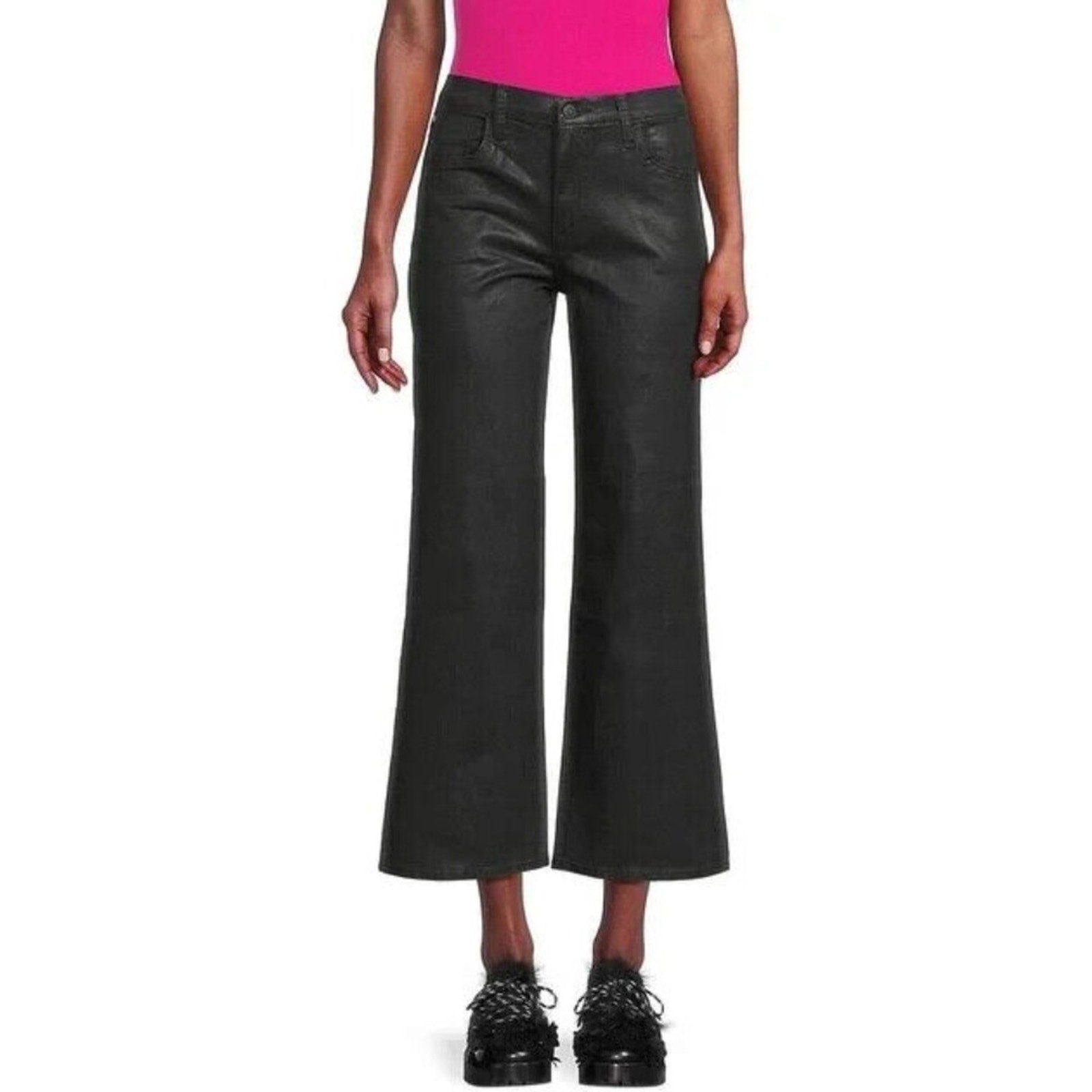 NWT Hudson Rosalie High-Rise Wide Leg Ankle Cropped Coated Black Jeans - size 26