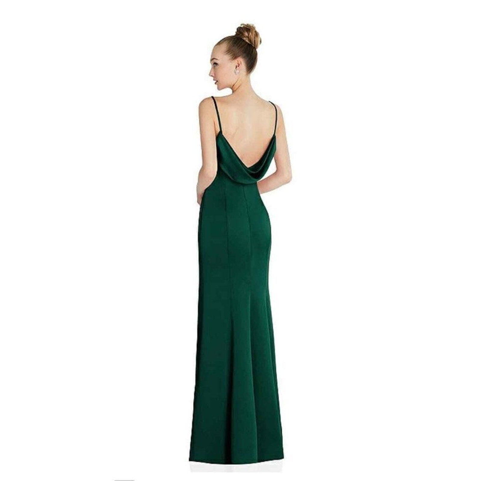 NEW After Six Draped Cowl-Back Princess Line Dress With Front Slit evergreen