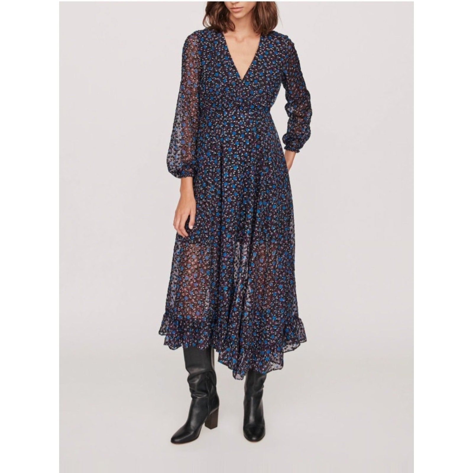 Maje Asymmetric long-sleeve Midi Dress - 3 (L) 🌟