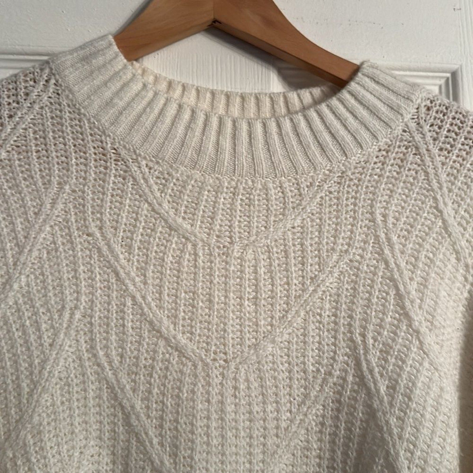 NEW $188 Splendid Women's White Chunky Knit Pullover Crewneck Sweater Size L
