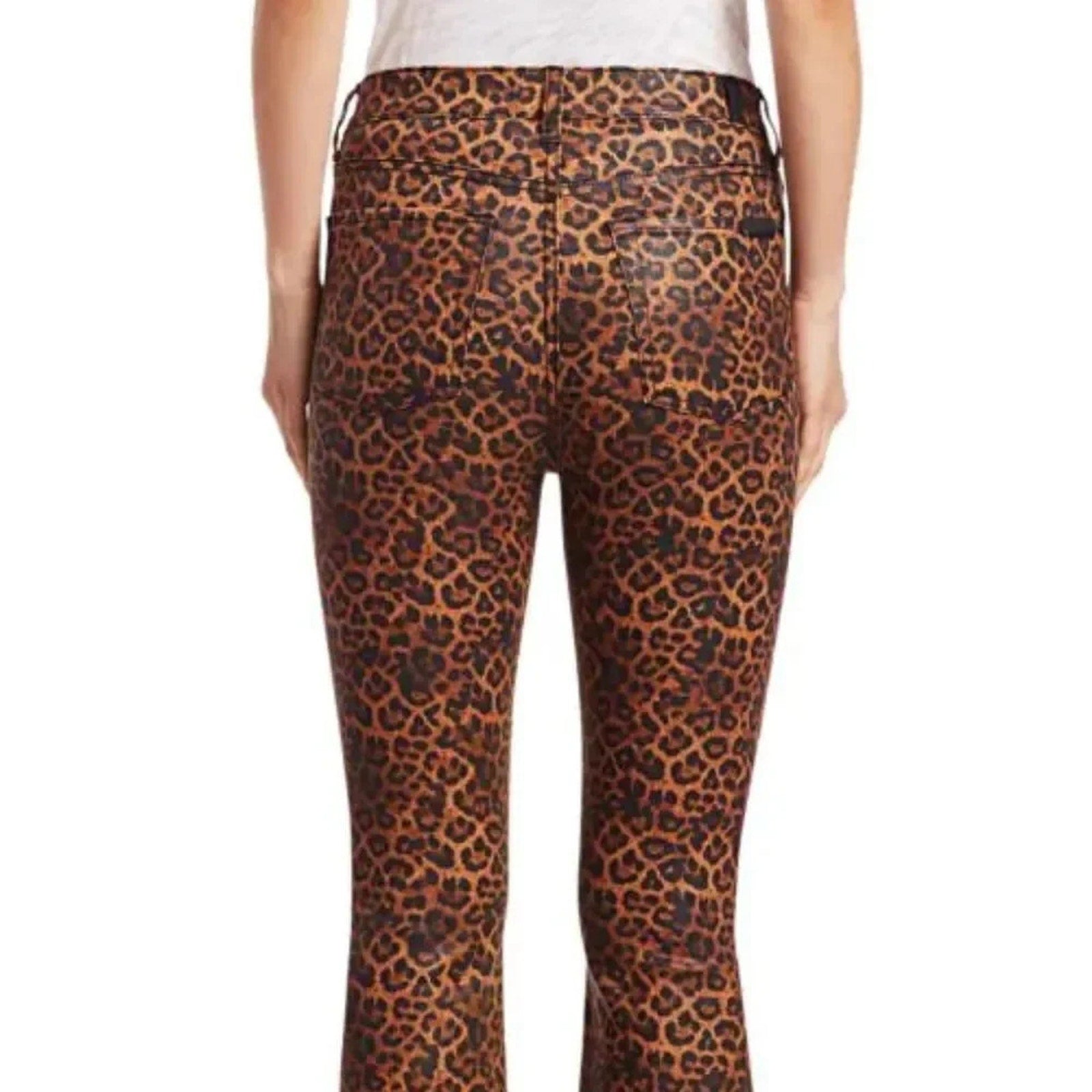 NWT 7 FOR ALL MANKIND Leopard-Print High-Rise Slim-Fit Kick Flare Jeans -size 25