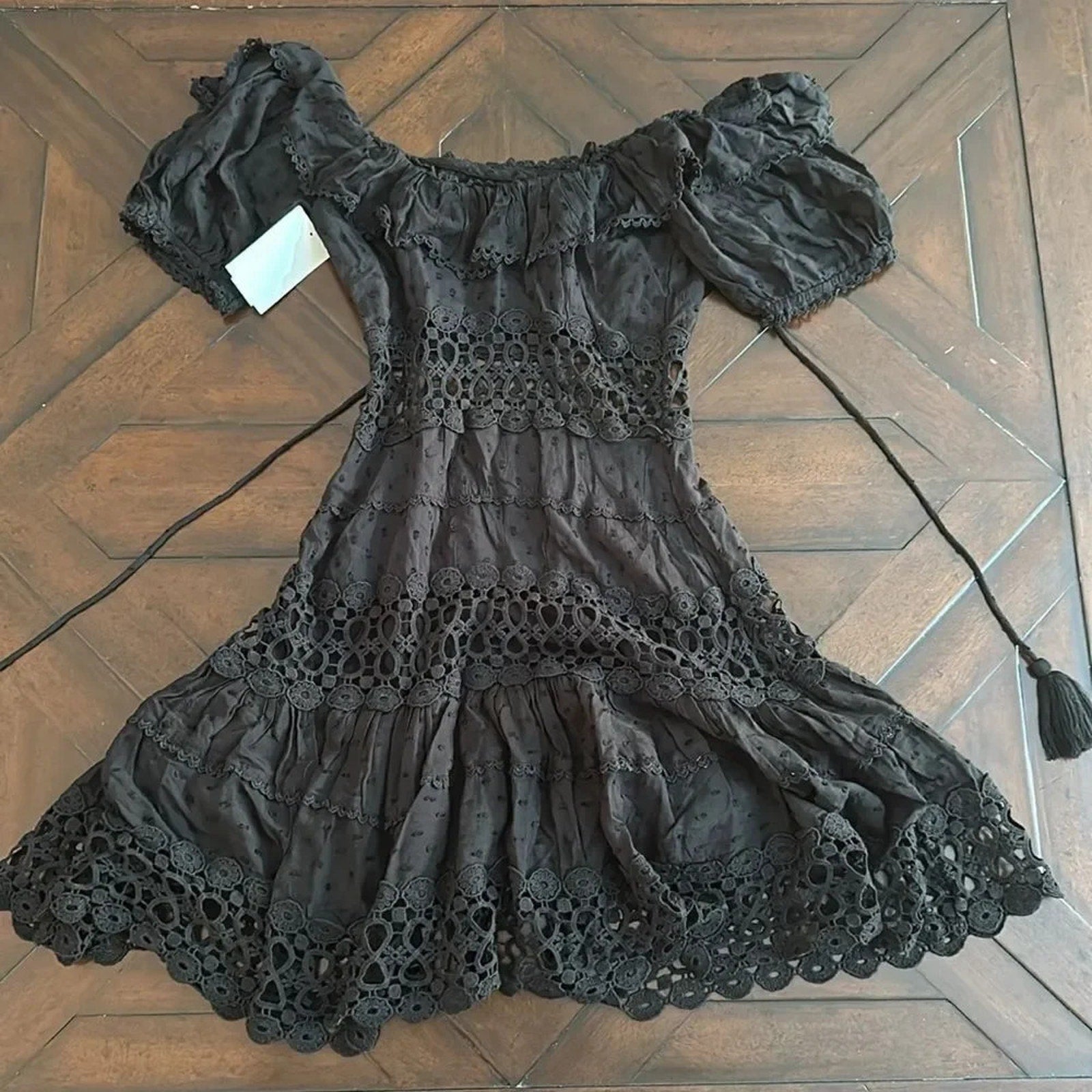 NEW Free People Womens Cruel Intentions Crochet-Lace Mini Dress, Black, Size 0
