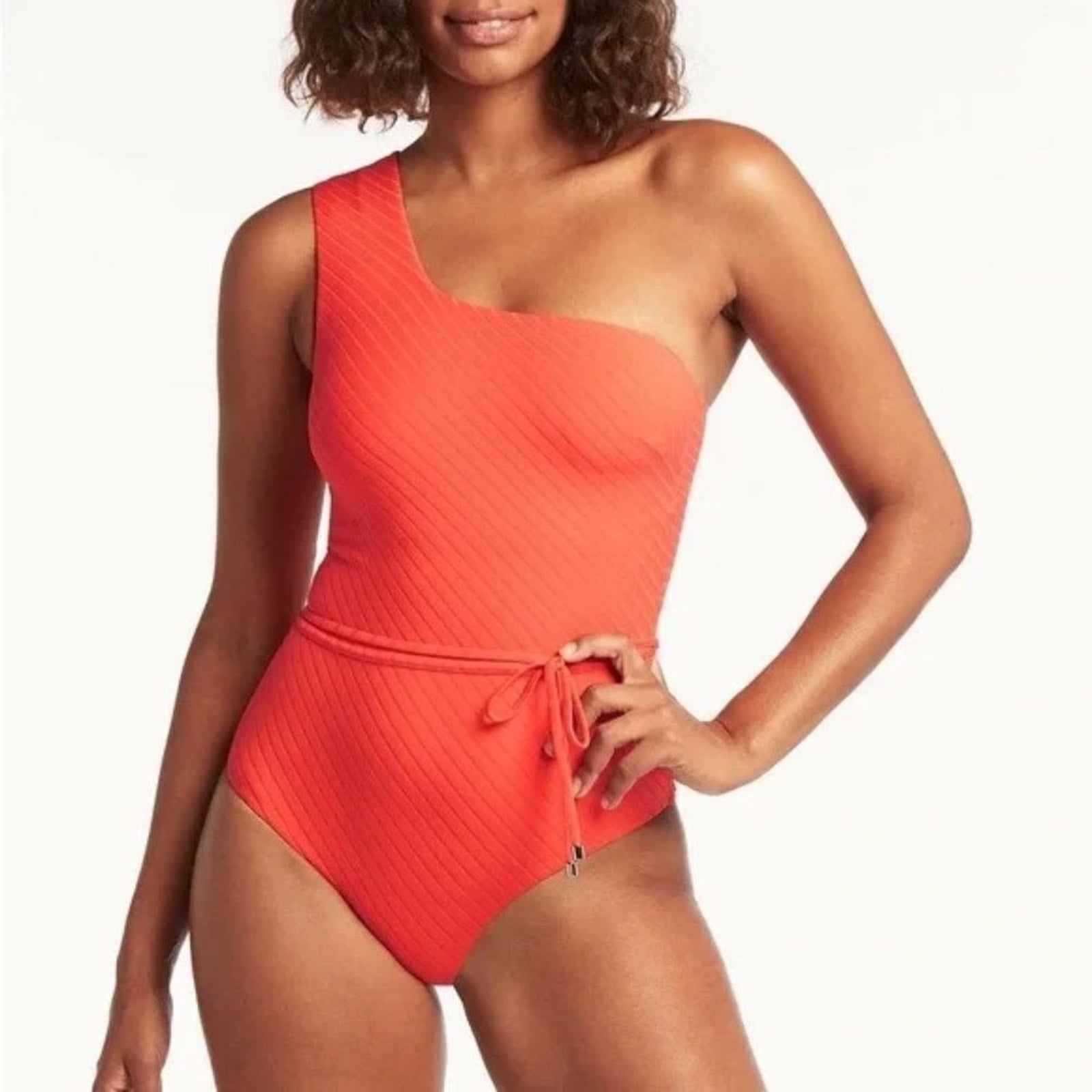 NEW Sea Level One Shoulder One Piece Swimsuit Tangerine - 8