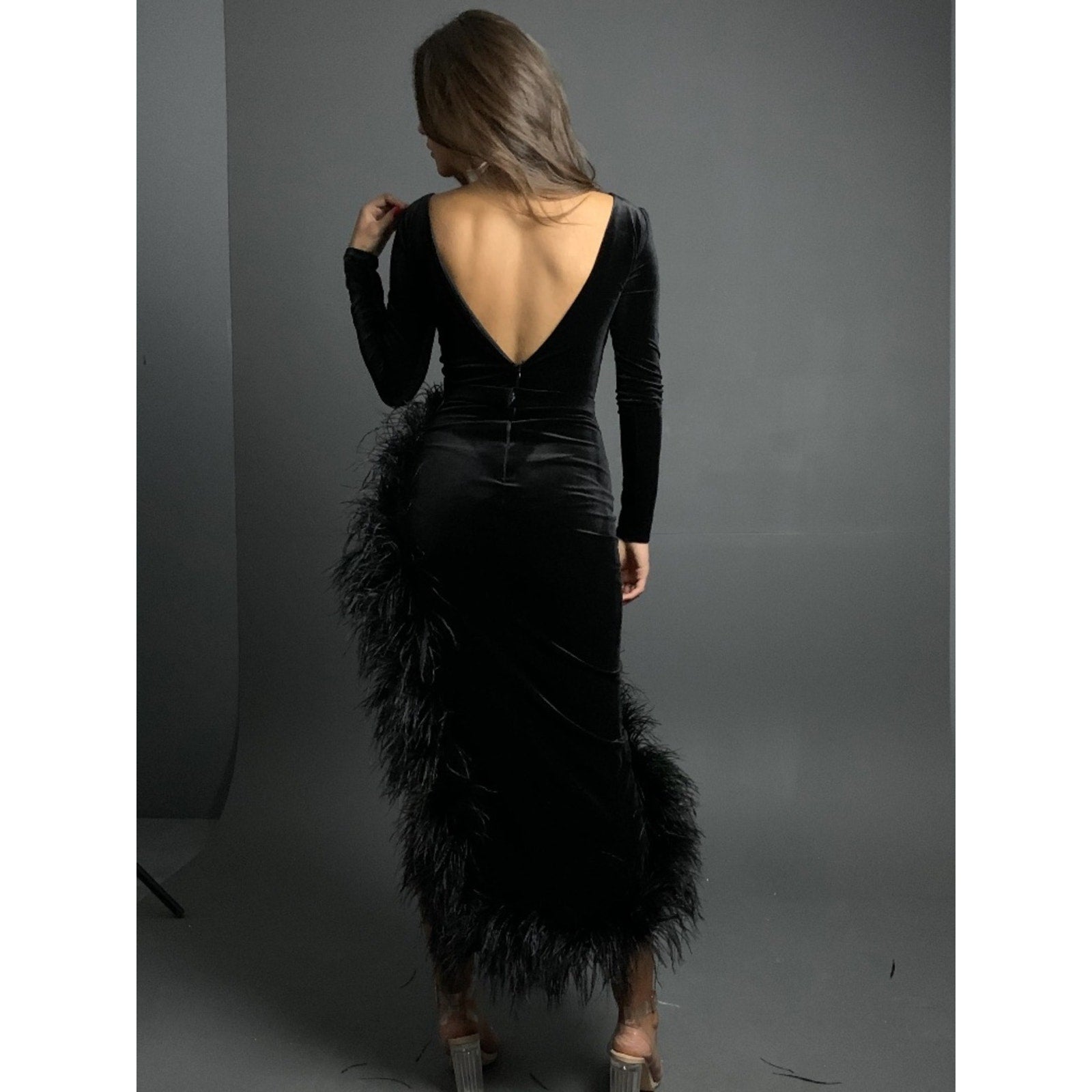 Albina Dyla Feather Trim Dress - M