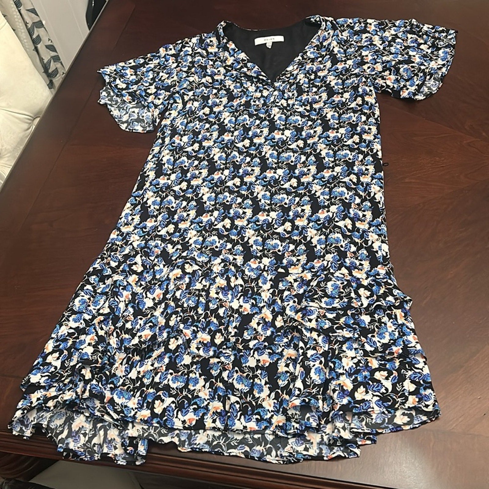 REISS Lulu Ditsy Print Flippy Dress in Blue - size 2