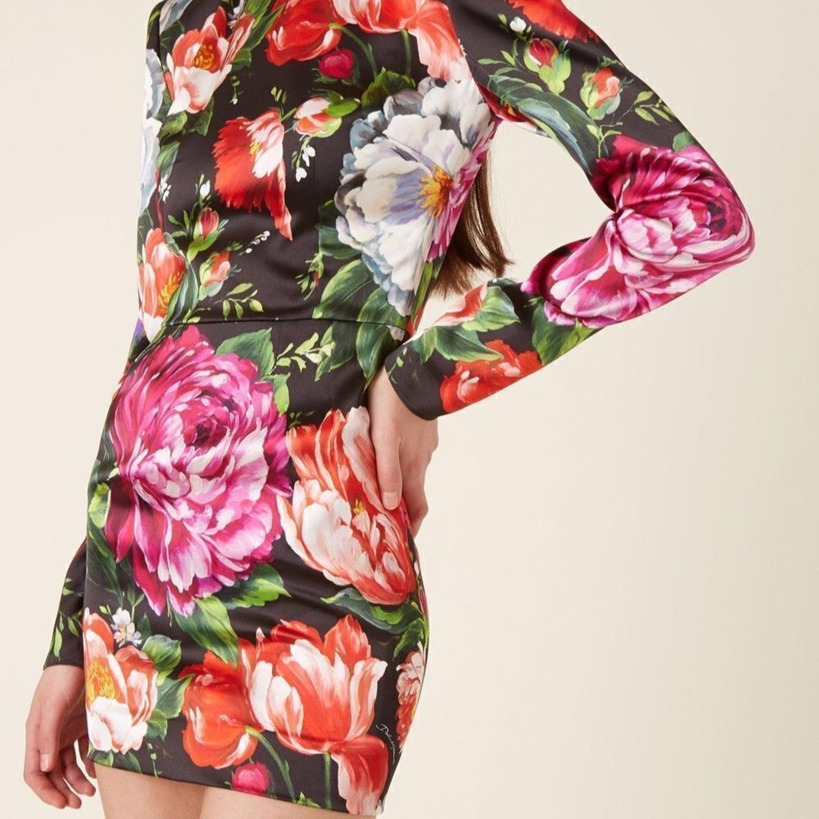 NWOT DOLCE & GABBANA Floral-print duchesse-satin mini dress - size 48