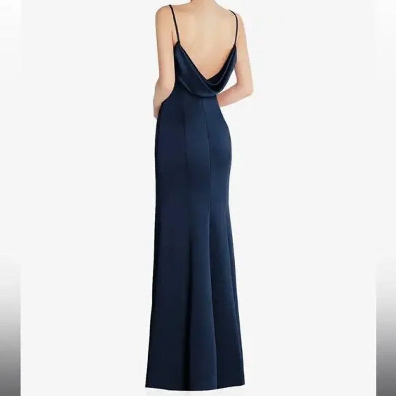 NEW After Six Draped Cowl-Back Princess Line Dress With Front Slit Midnight Navy