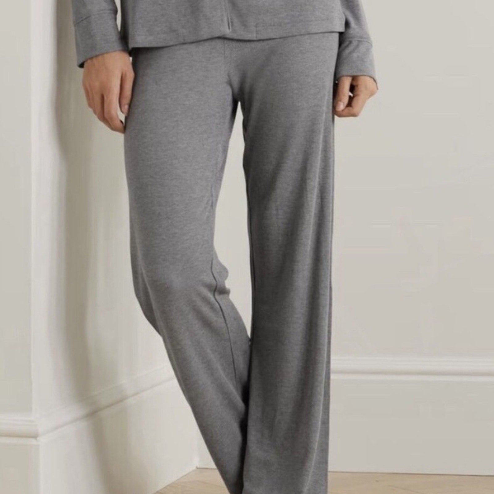 Skims pajama pants gray ribbed lounge drawstring Wide Leg - size large