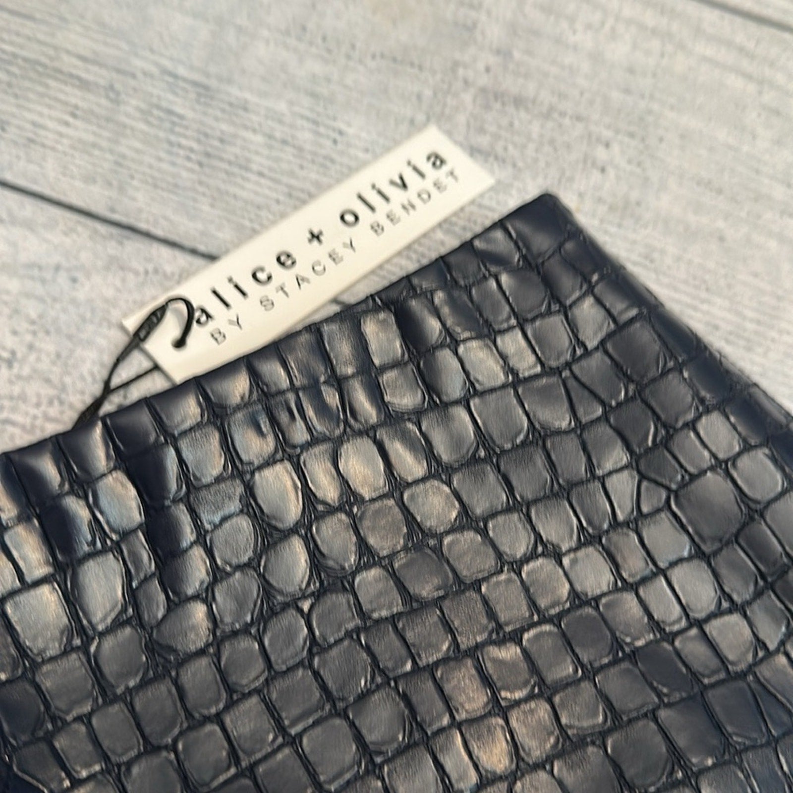 NWT Alice + Olivia Rubi Croc-Embossed Faux Leather Mini Skirt - 4