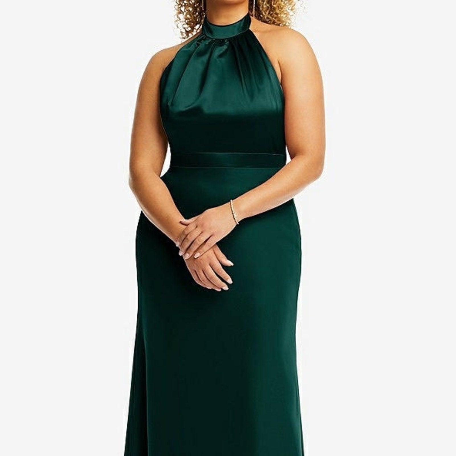 NWT After Six HIGH-NECK OPEN-BACK MAXI DRESS WITH SCARF TIE IN EVERGREEN - 22W