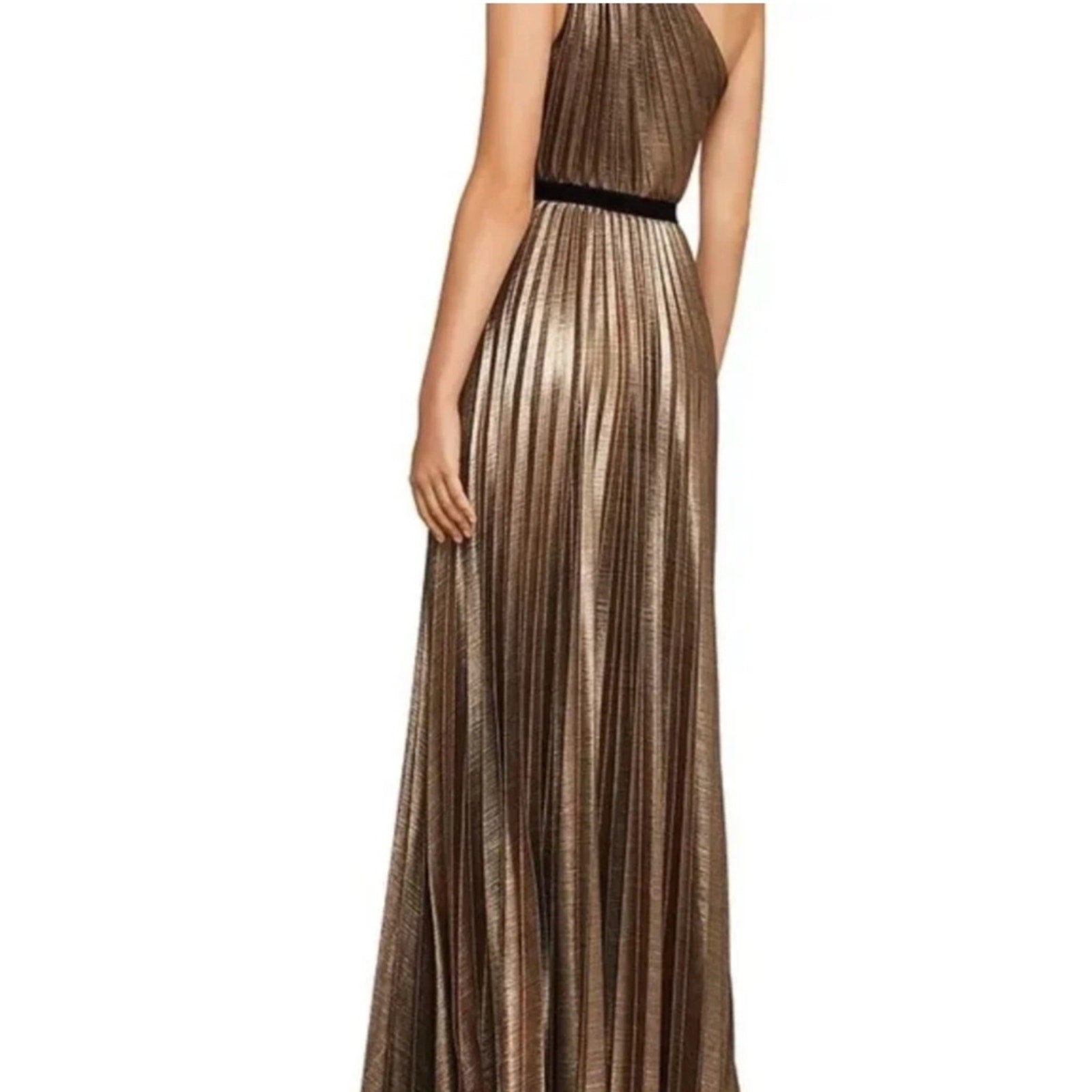 BCBGMAXAZRIA Metallic Pleated One-Shoulder Gown - L 🌟