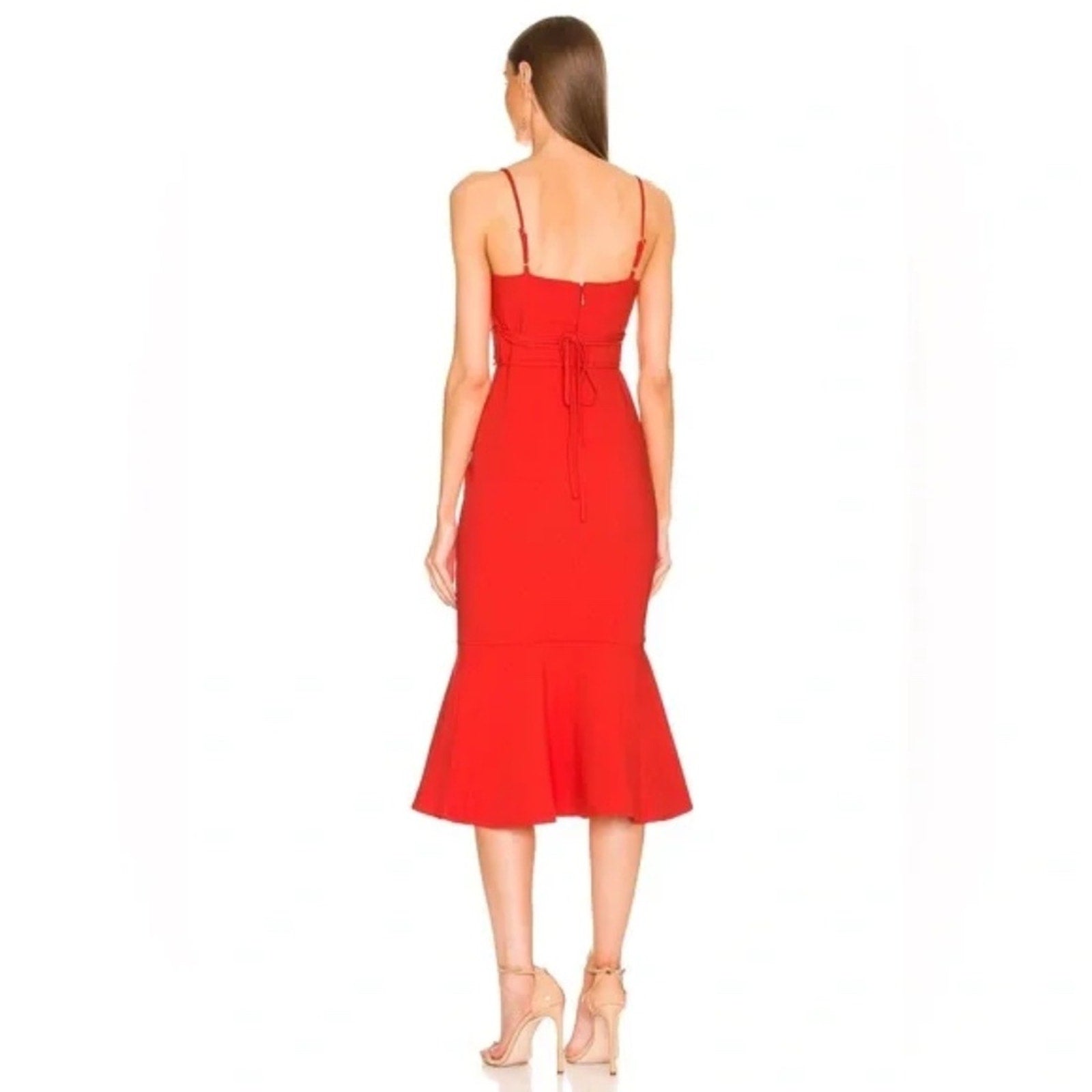 NEW Likely Kiki Cut-Out Ruffle Midi Dress in Bittersweet Red - size 0