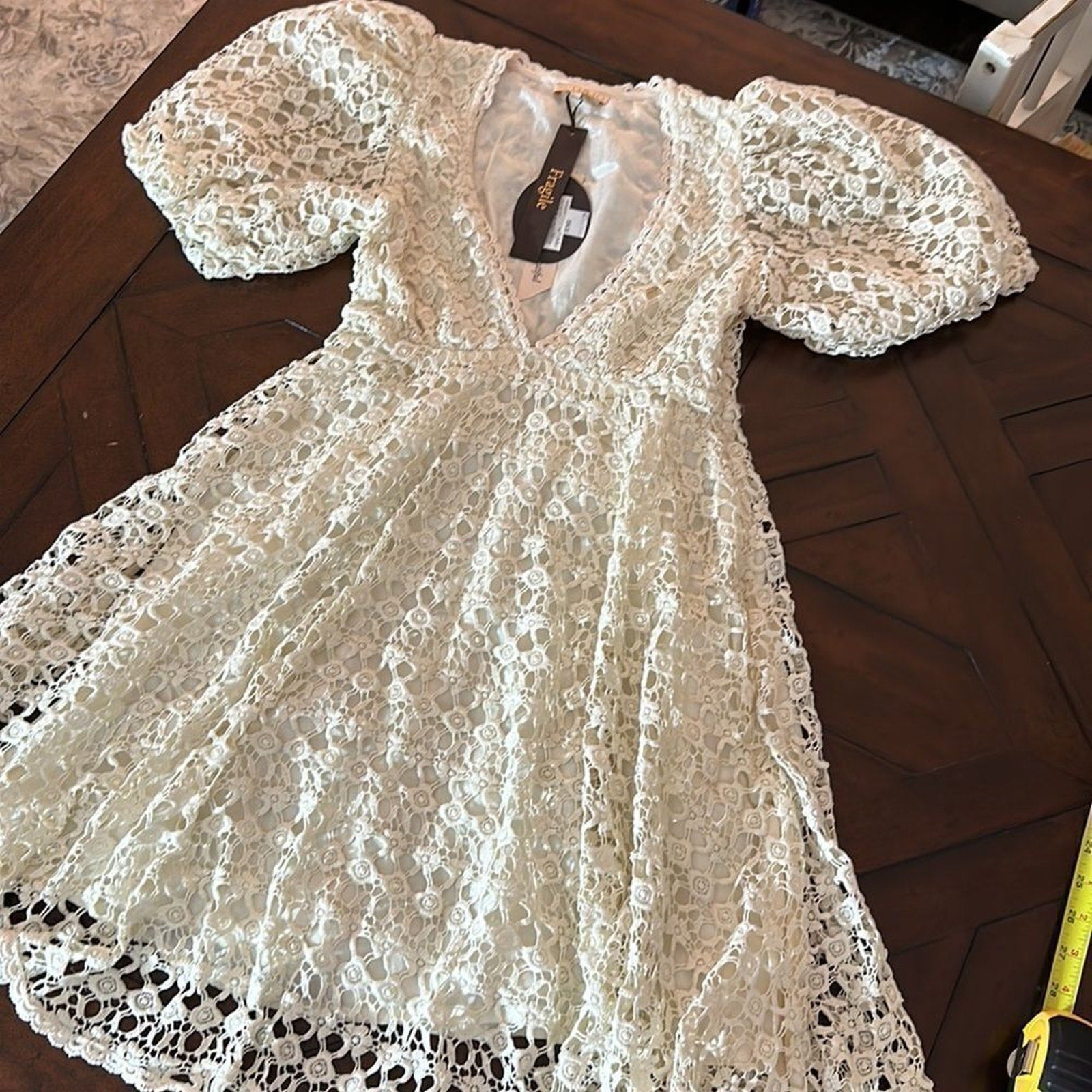 NWT byTiMo Puff-Sleeve Lace Crochet Dress - size XXS