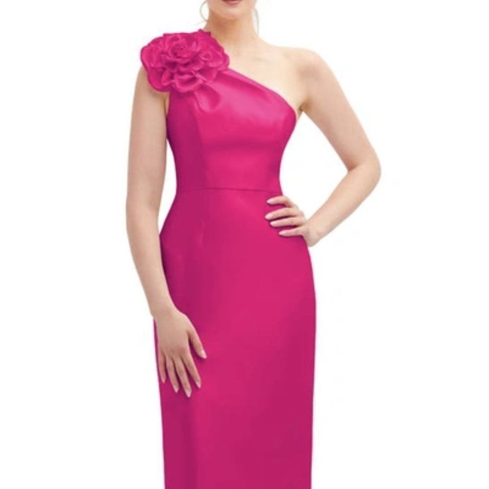 NWT Alfred Sung Flower One-Shoulder Column Gown Pink - size 16
