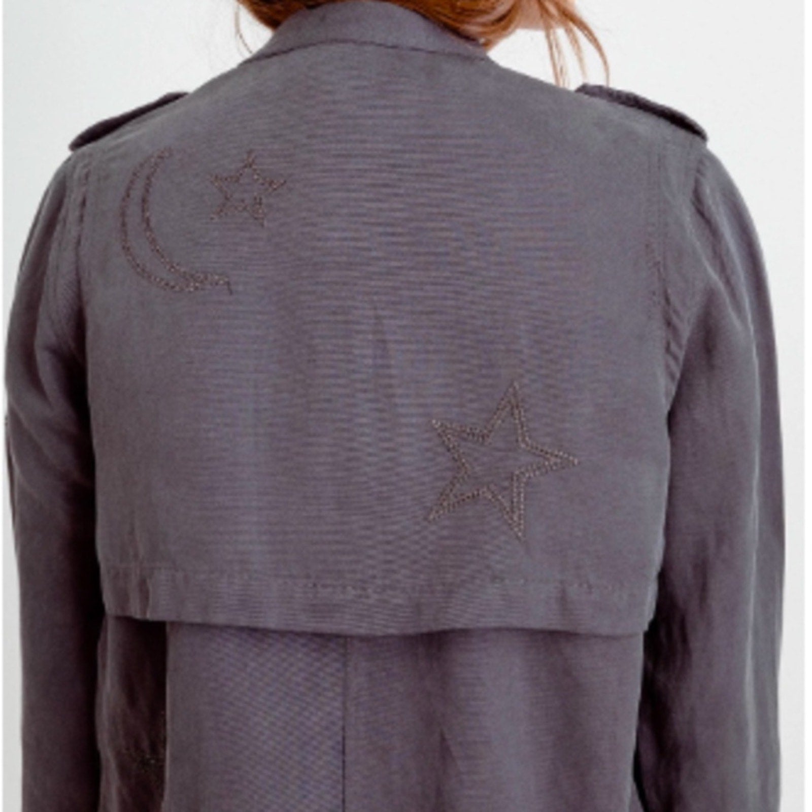 Rails Rowen Linen Blend Star Embroidery Jacket in Dark Gray - size M