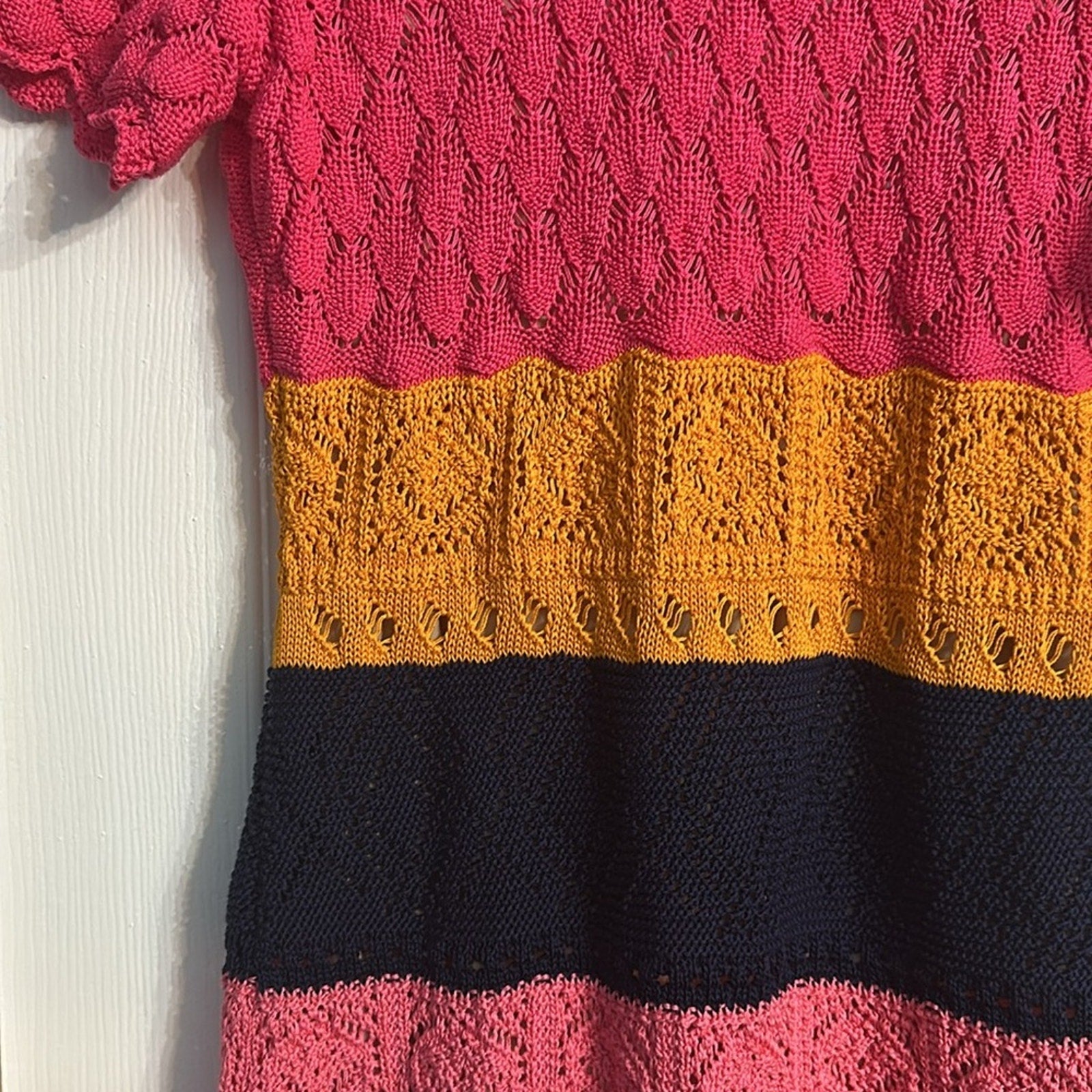 NEW Carolina Herrera Multicolor Crochet Stripe Shift Dress - size M