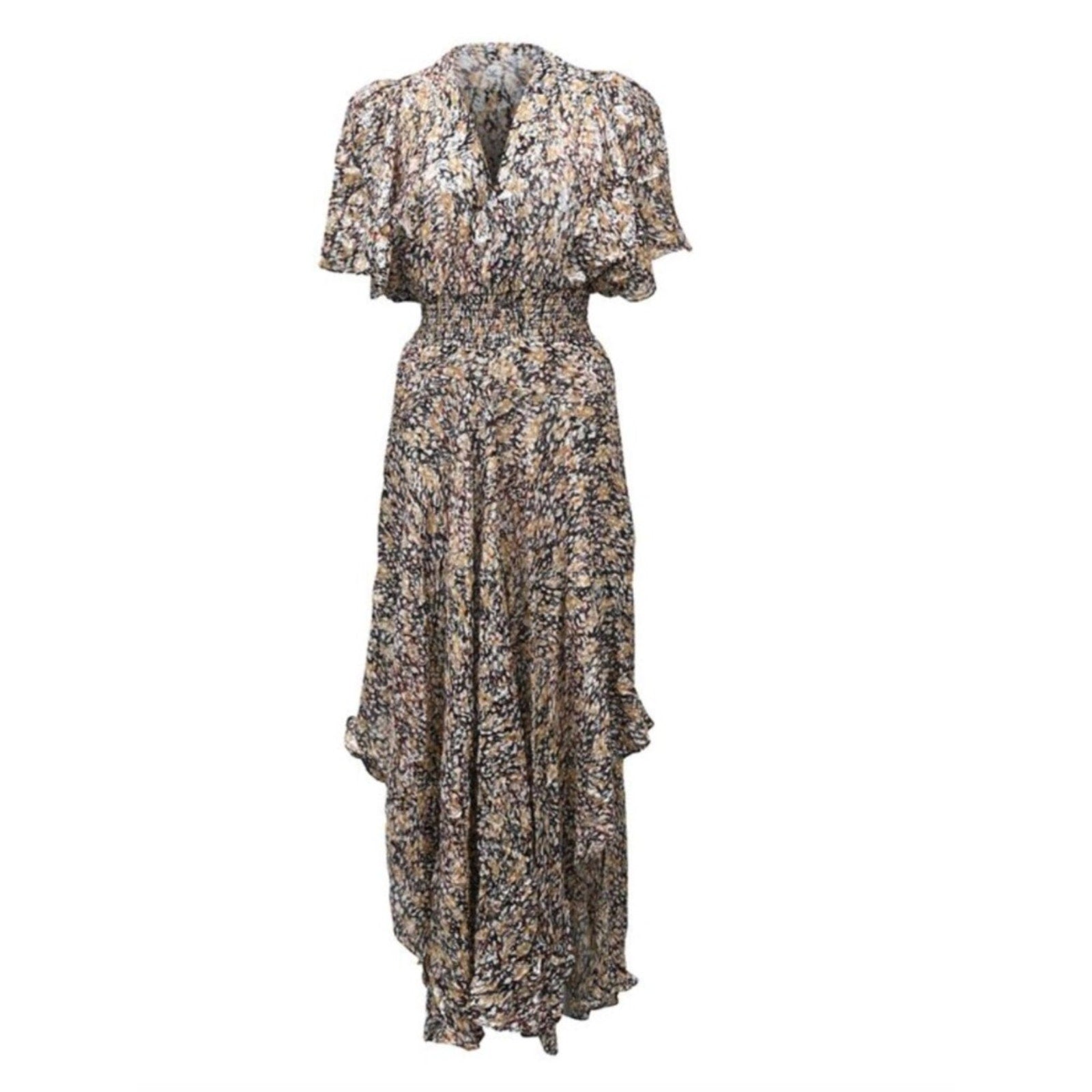 Maje Rachelle Floral Print Smocked Midi Dress in Multicolor - EU 36 🌟
