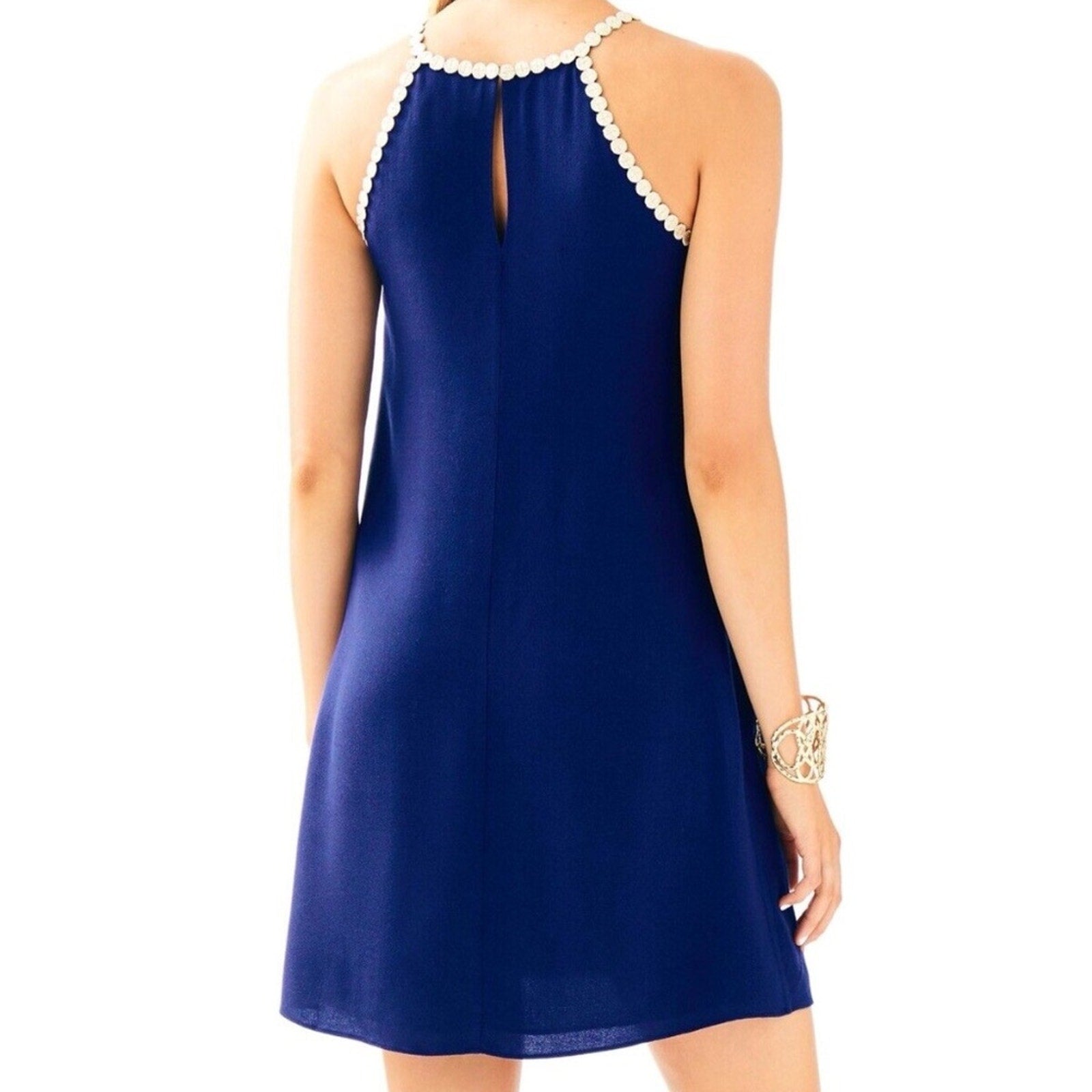 Lilly Pulitzer Pearl Soft Shift Dress Size 0 Blue Gold Trim #28822