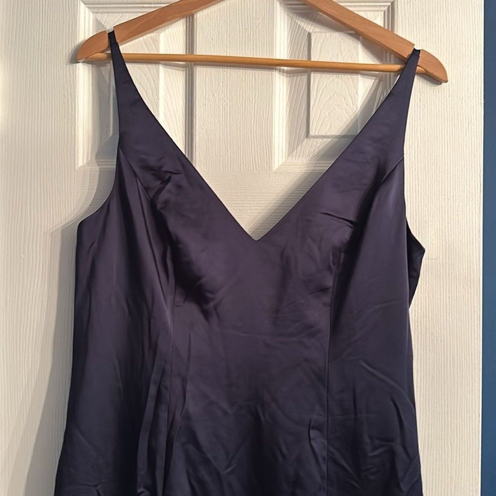 NEW After Six Draped Cowl-Back Princess Line Dress With Front Slit Midnight Navy