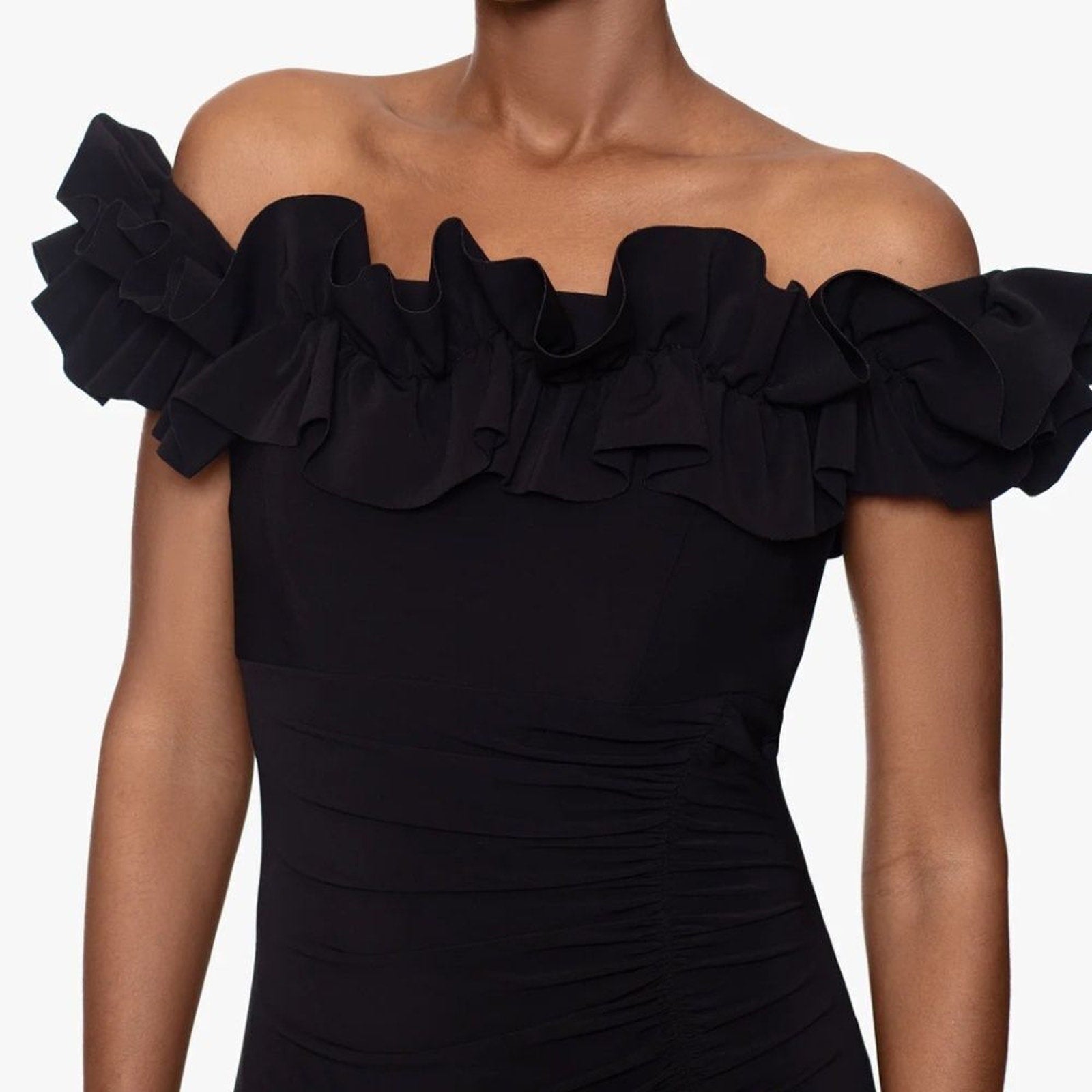 NEW XSCAPE Ruffle Off the Shoulder Scuba Crepe Gown