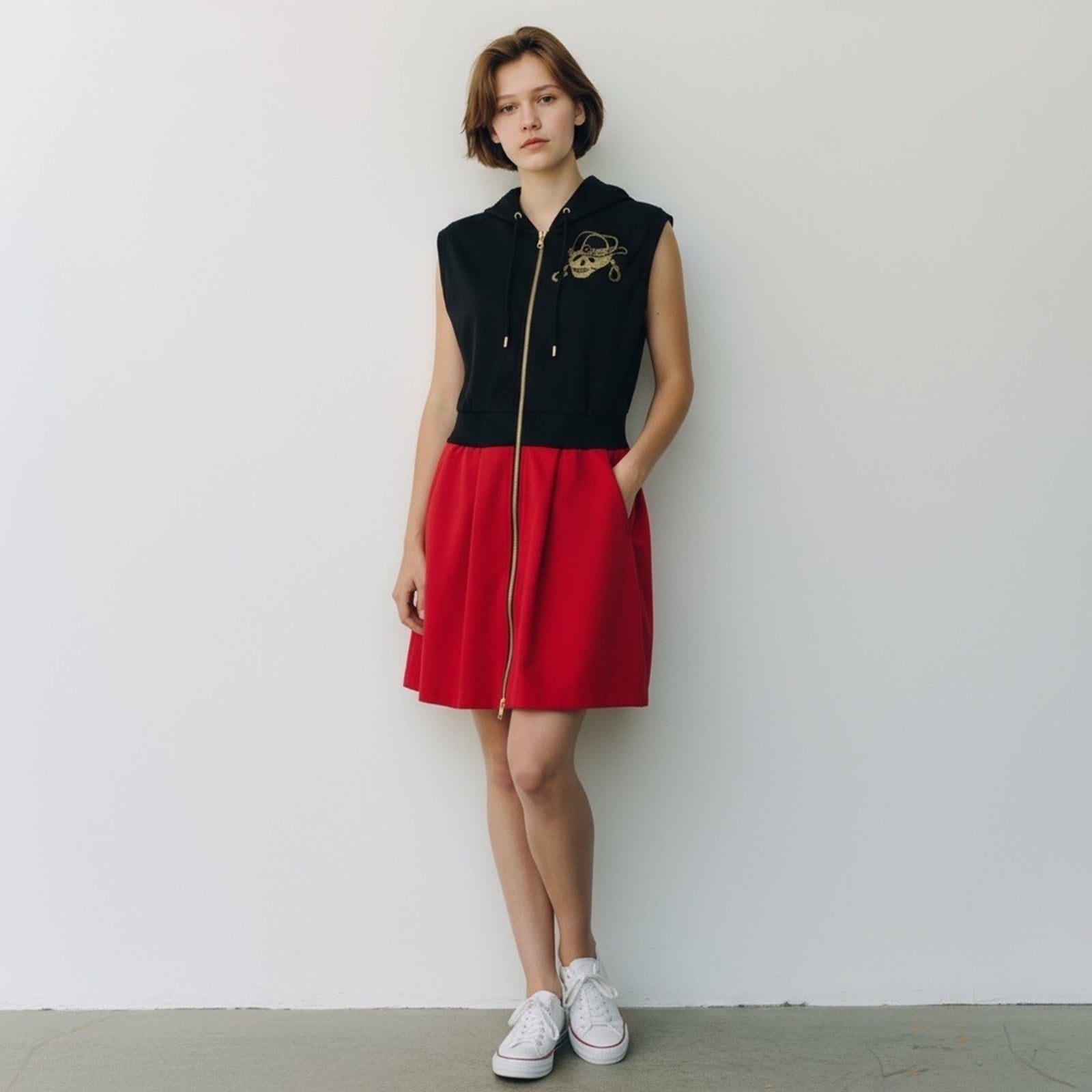 Moschino Couture gold skull hoodie mini dress - size 4