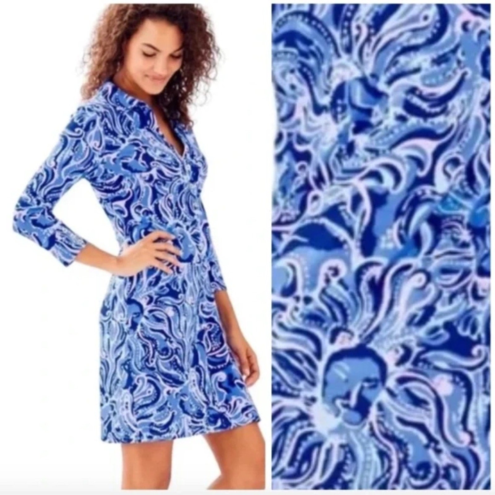 LILLY PULITZER Upf 50+ Ansley Polo Dress In High Tide Navy Lucky Bamboo - small