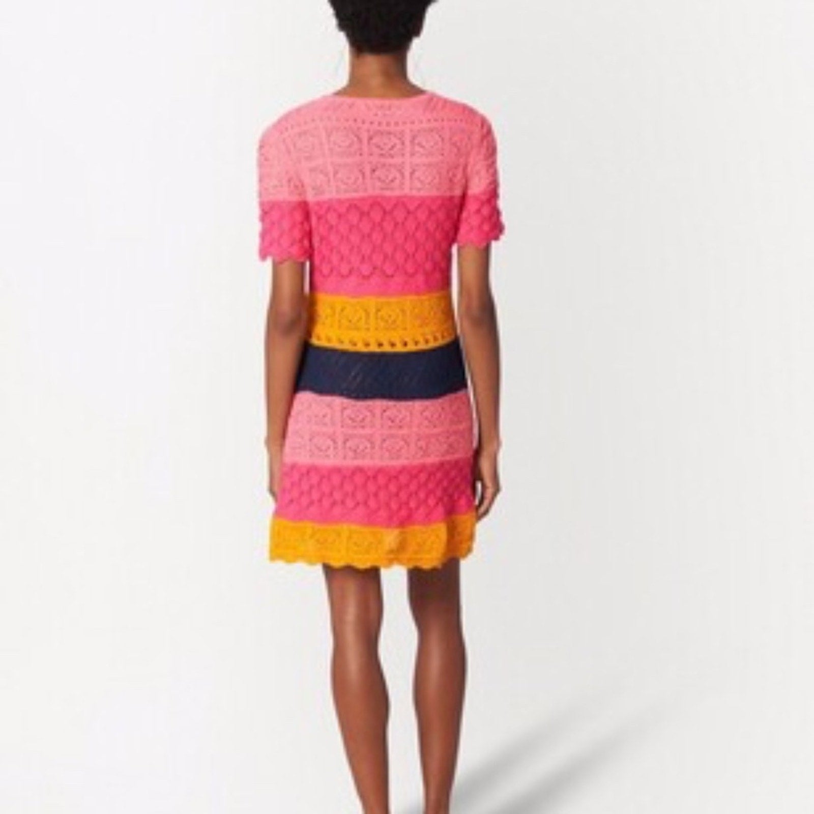 NEW Carolina Herrera Multicolor Crochet Stripe Shift Dress - size M