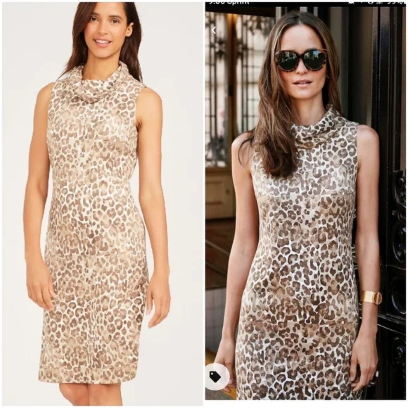 J McLaughlin Faux Suede Sleeveless Animal Print Dress Tan Brown Size XS