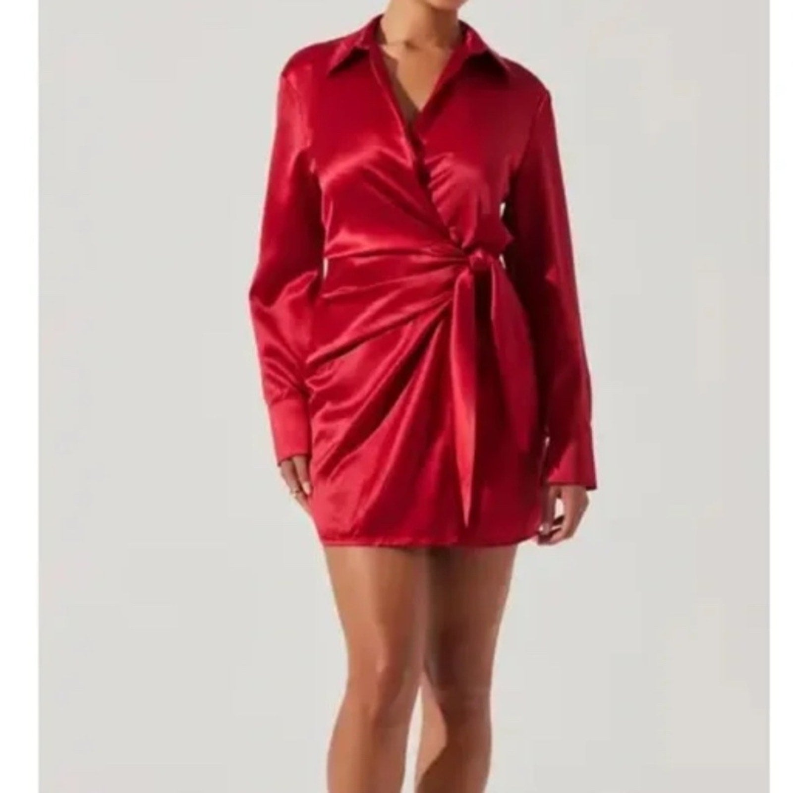 NWT ASTR the Label Satin Long Sleeve Wrap Minidress - size M