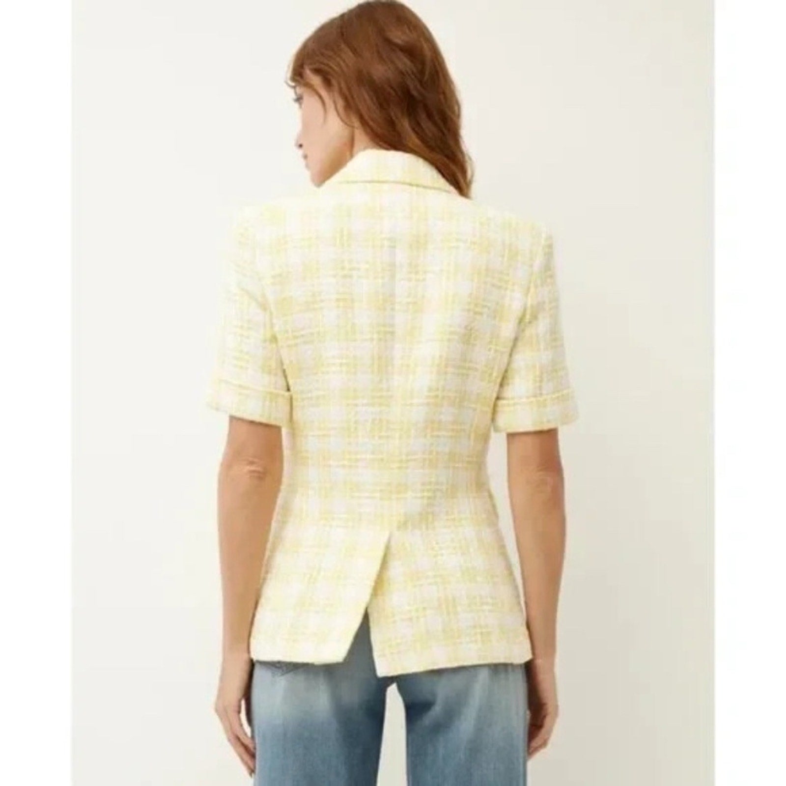 NWT Veronica Beard - Jenny Pale Yellow Tweed Dickey Jacket - size 10