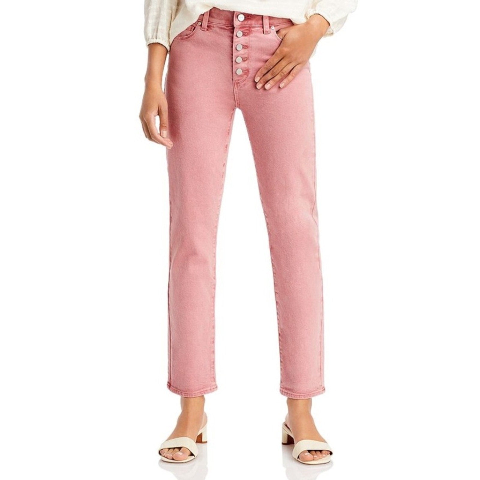 Paige 'Cindy' Pink Straight Button Fly Denim Jeans - size 31