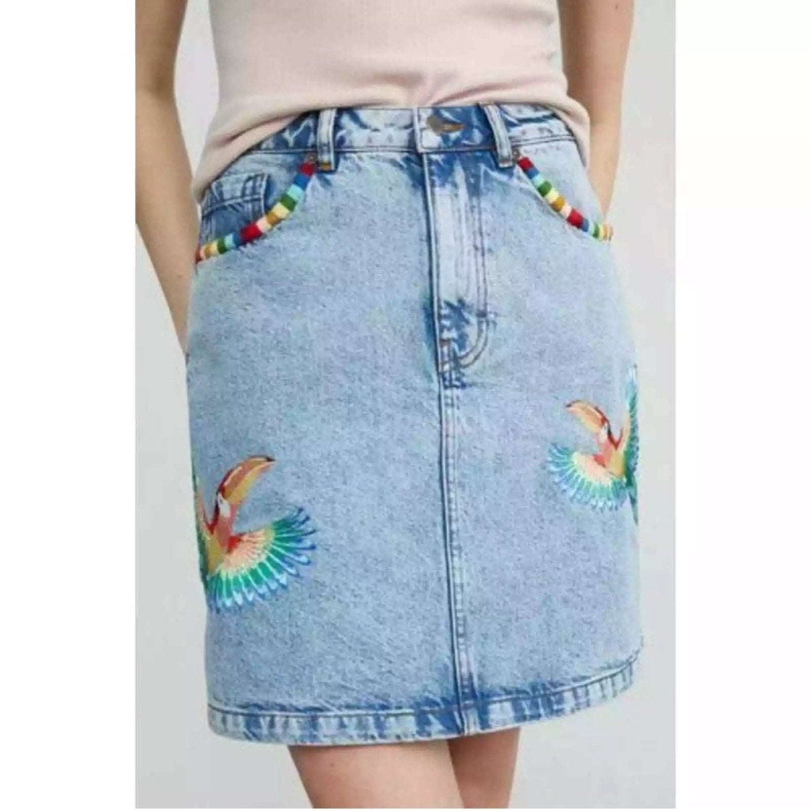 Farm Rio Anthropologie tropical denim skirt - size M