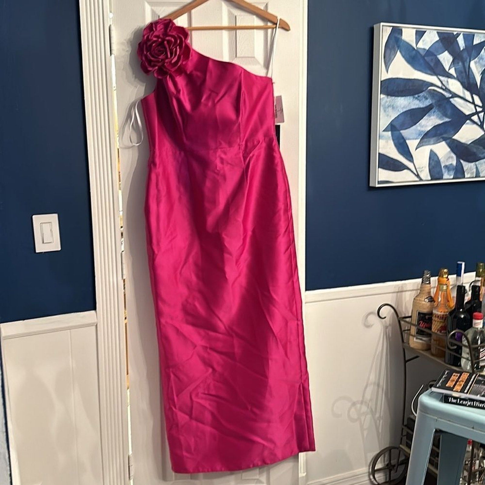 NWT Alfred Sung Flower One-Shoulder Column Gown Pink - size 16