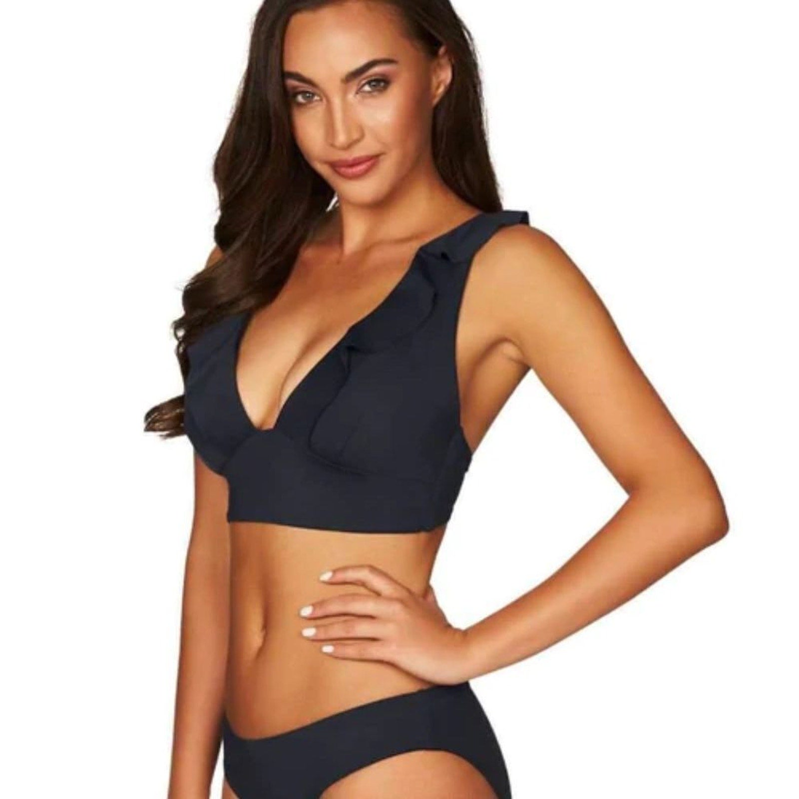 NWOT Sea Level Essentials Frill Bikini Top Navy - size 10