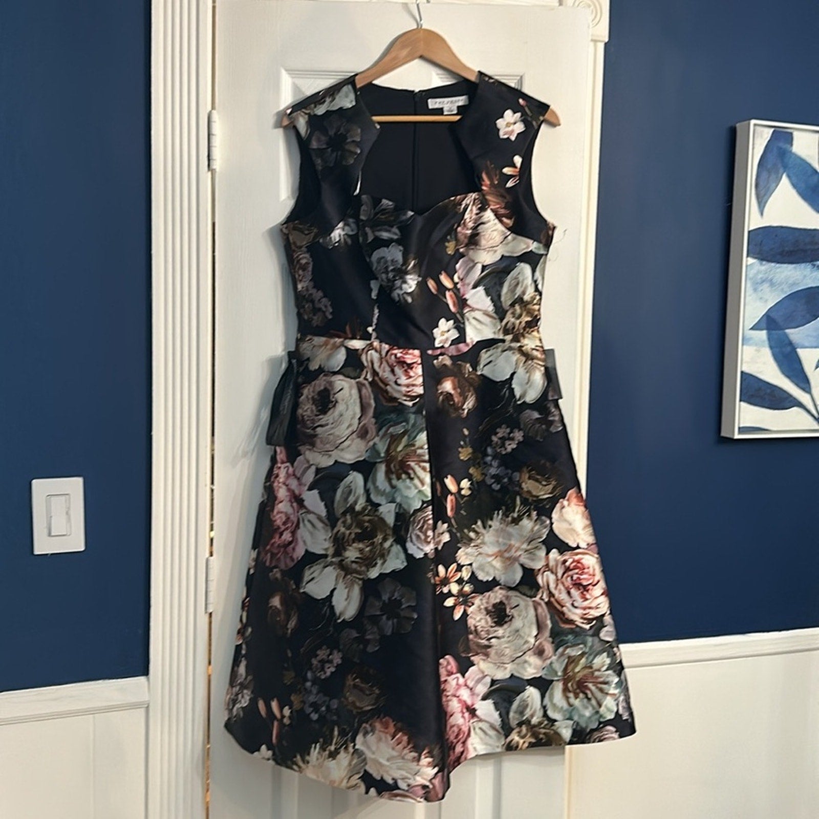 NWT Kay Unger Arielle Floral Print Midi Cocktail Dress Size 12 $288